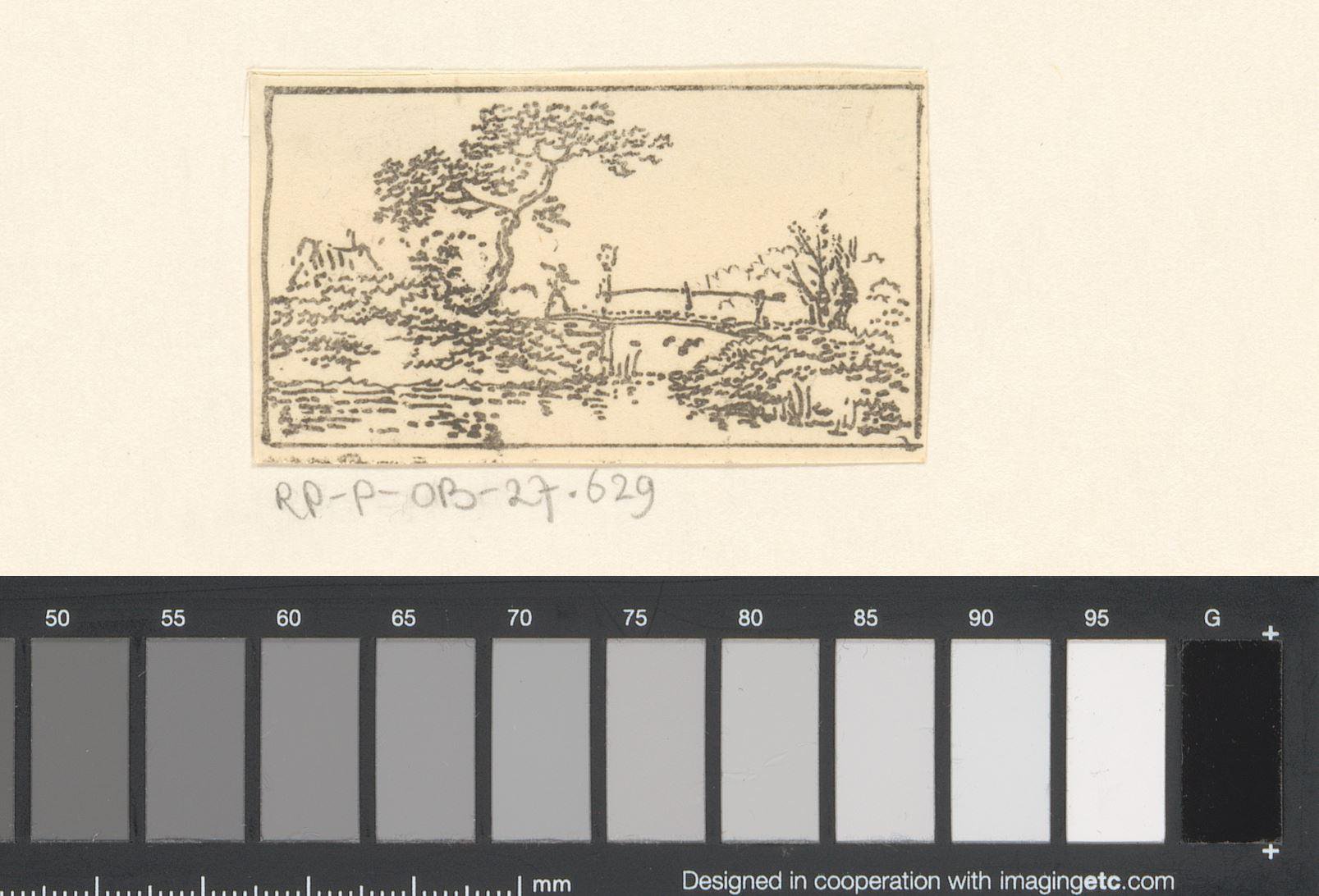 Landschap met figuur op brug