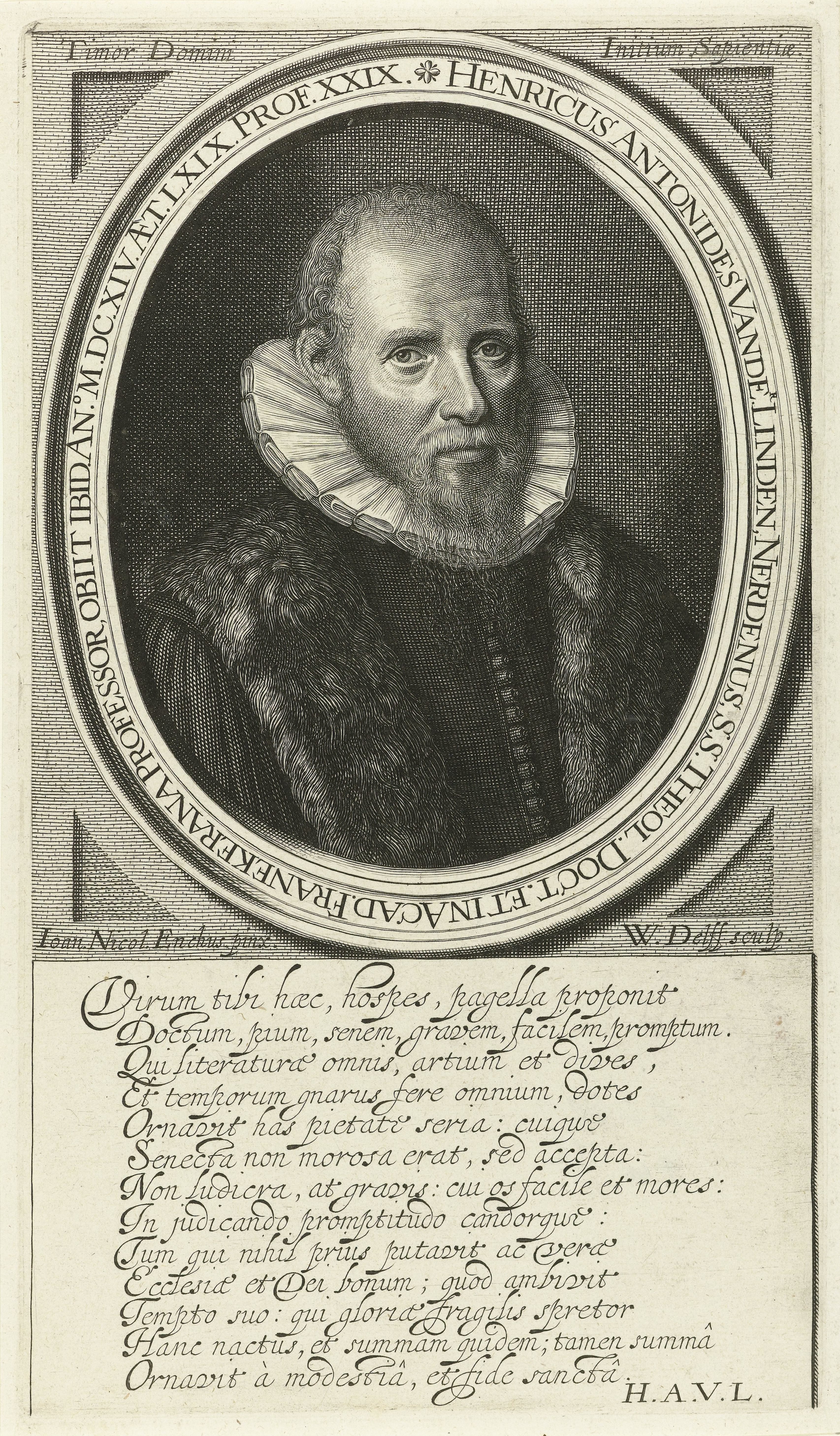 Portret van theoloog Henricus Antonides van der Linden op 69-jarige leeftijd