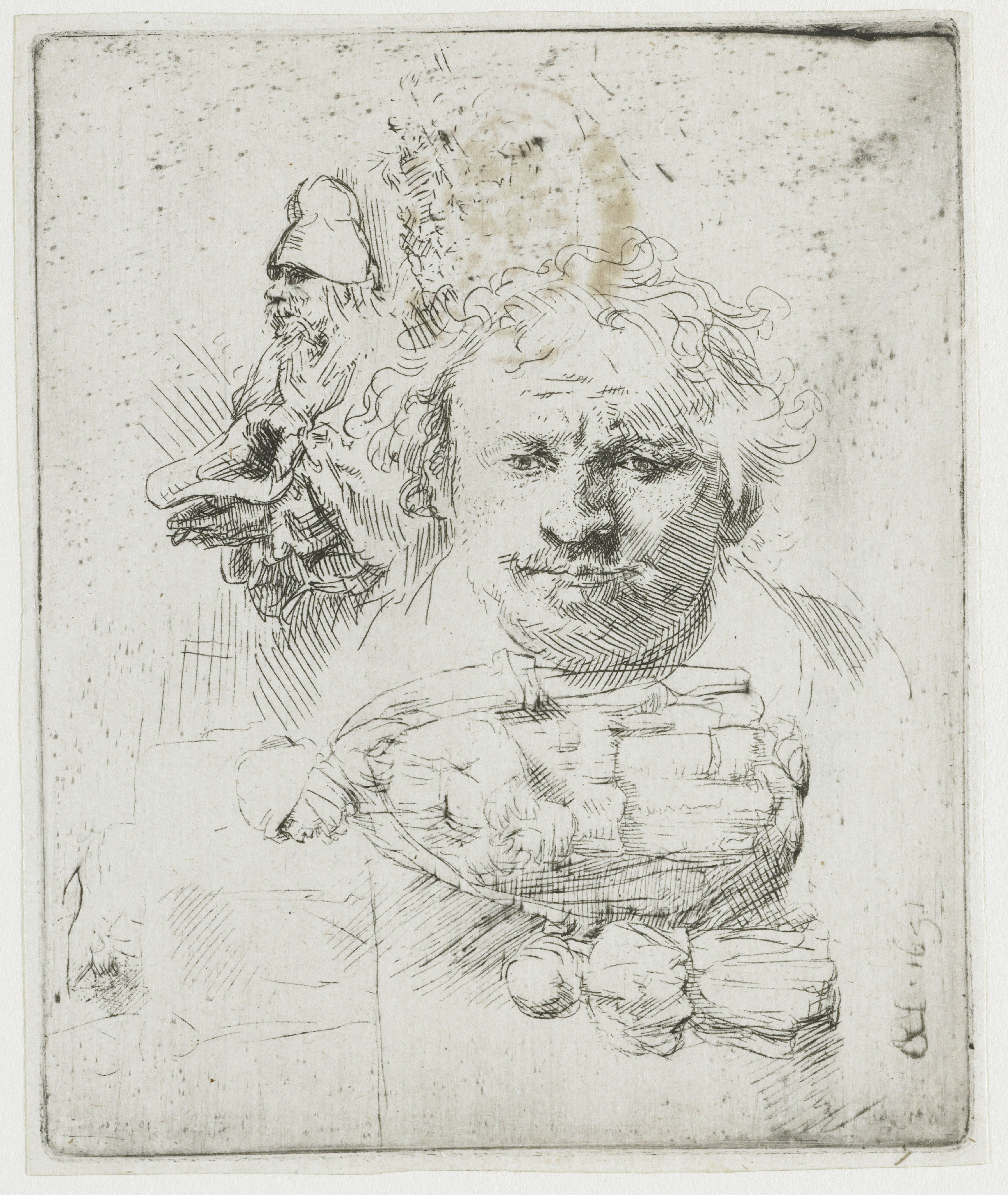 Sheet of Studies, with a Self-portrait, a Beggar, and a Woman and Child