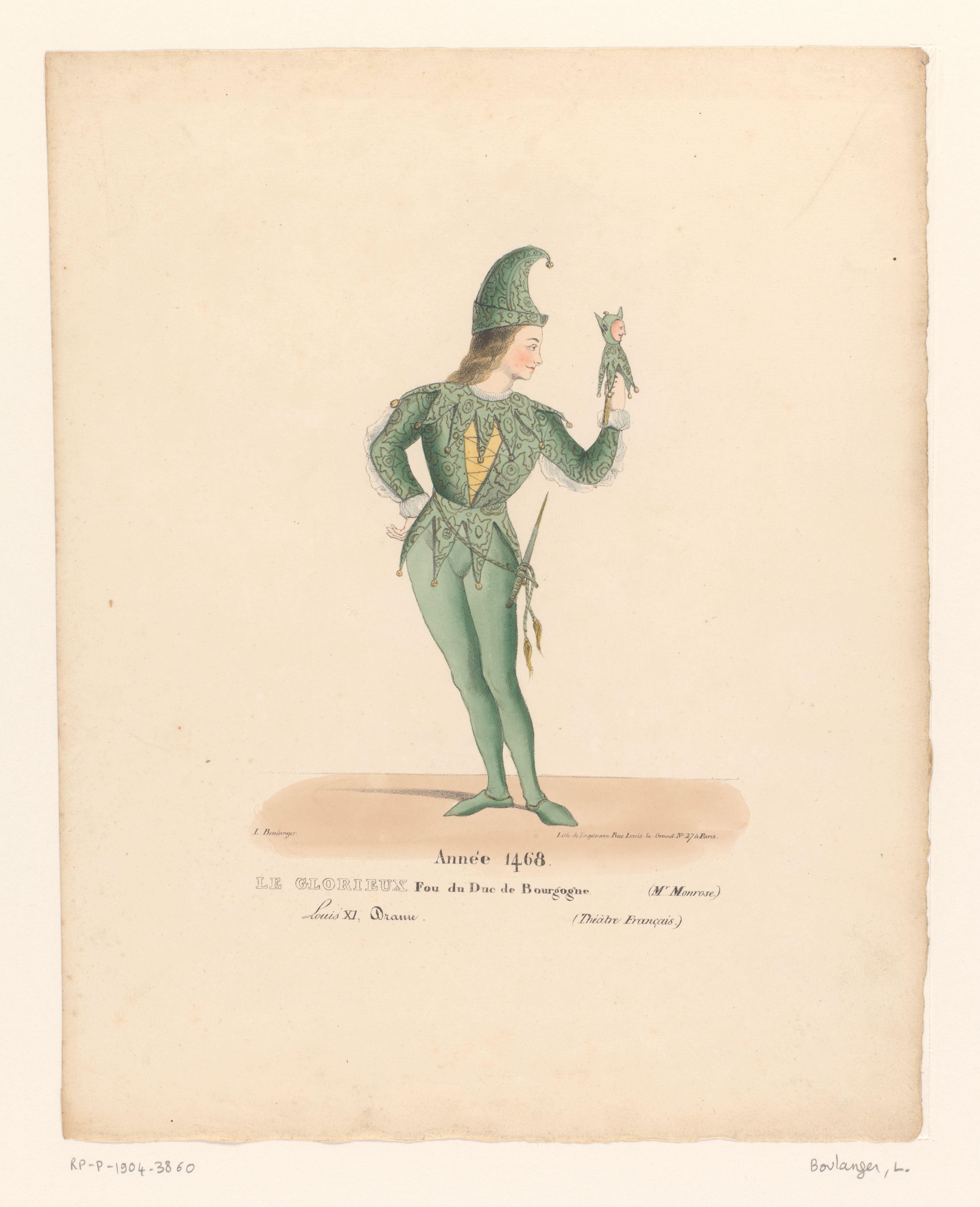 Kostuum van Tiel Wetzweiler, nar van Karel de Stoute, uit het drama Louis XI à Péronne
