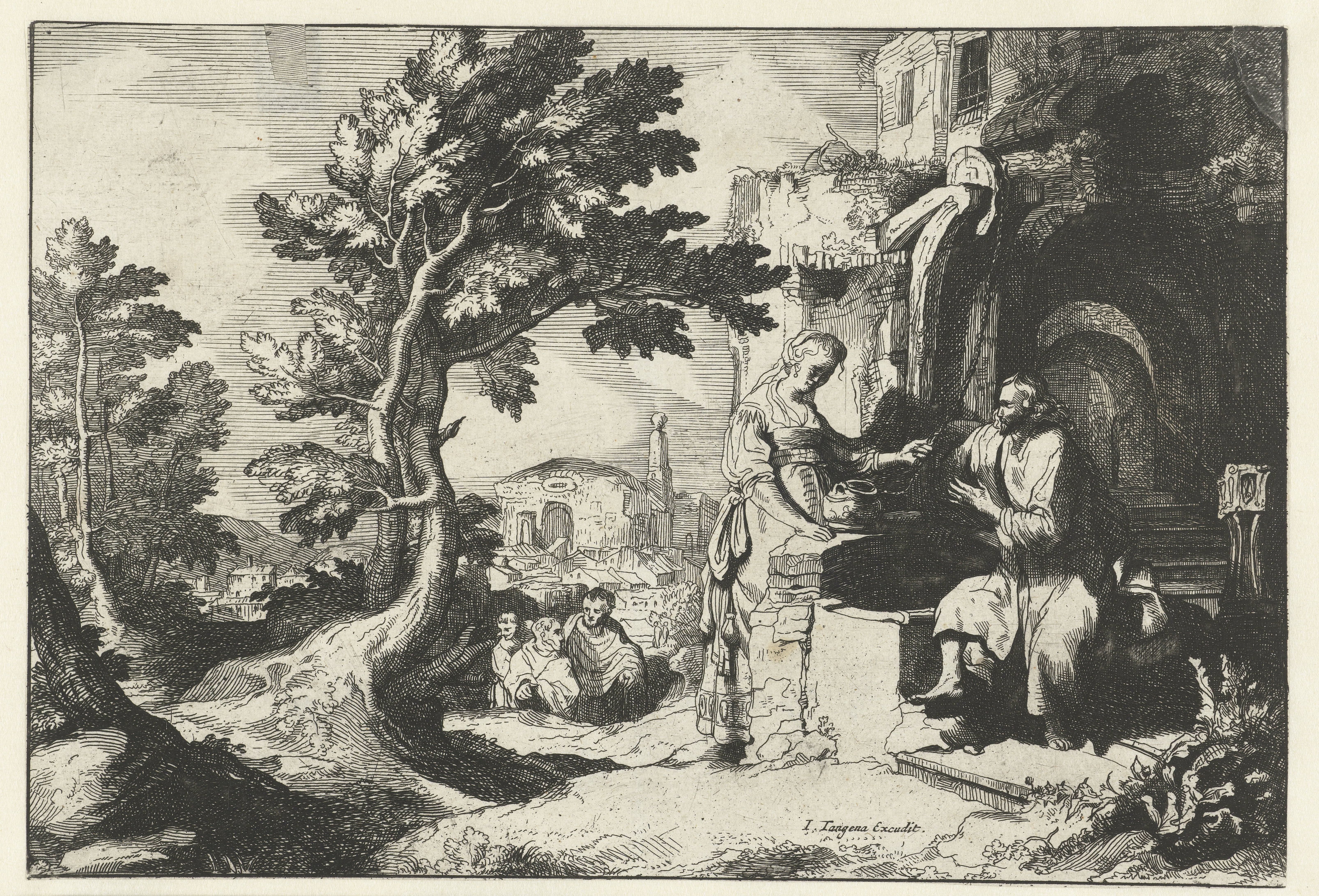 Christ and the woman of Samaria among ruins