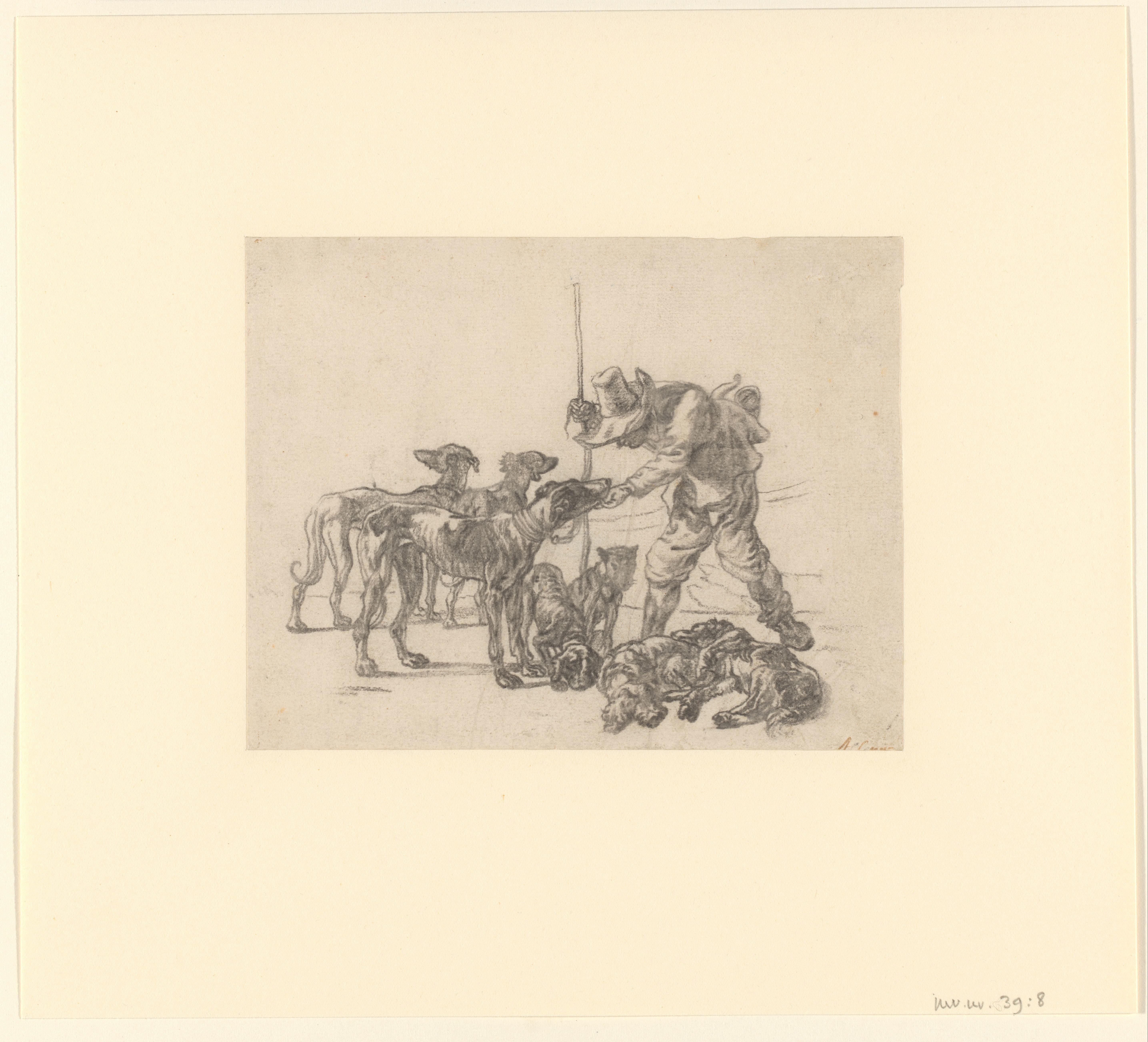 Hunter with Seven Dogs
