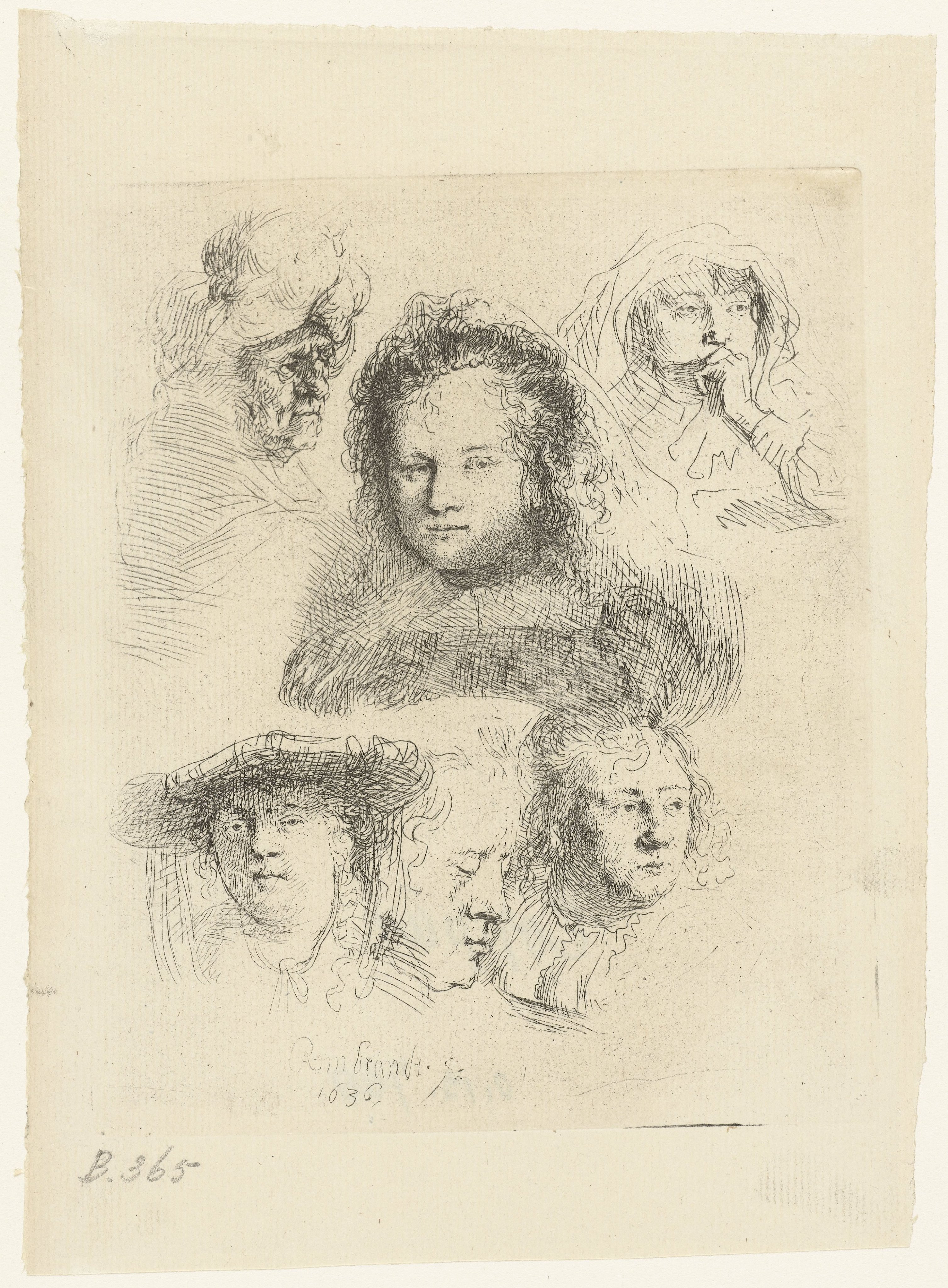 Studies of the head of Saskia and others