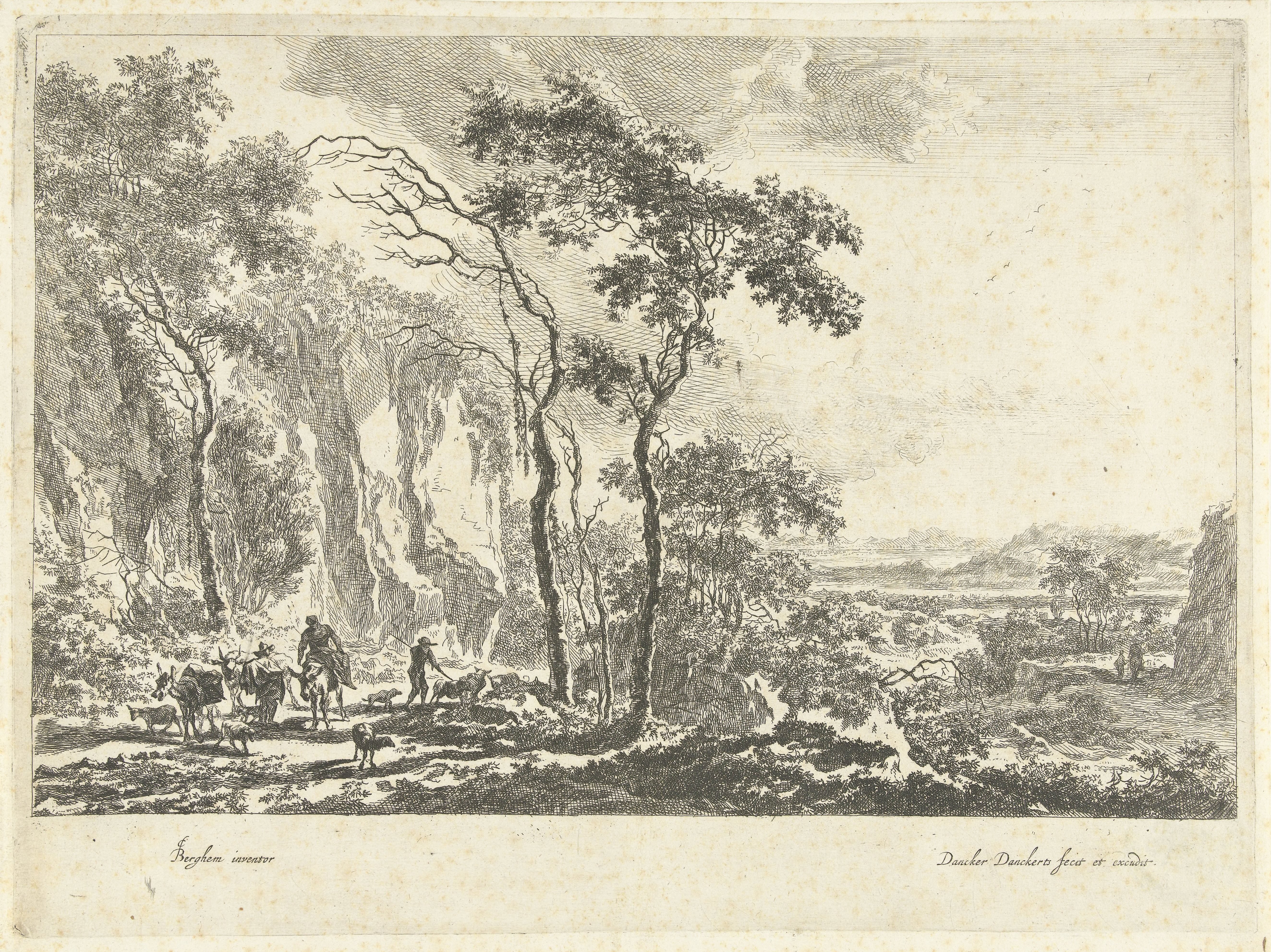 Italiaans berglandschap met muilezels, herders en vee