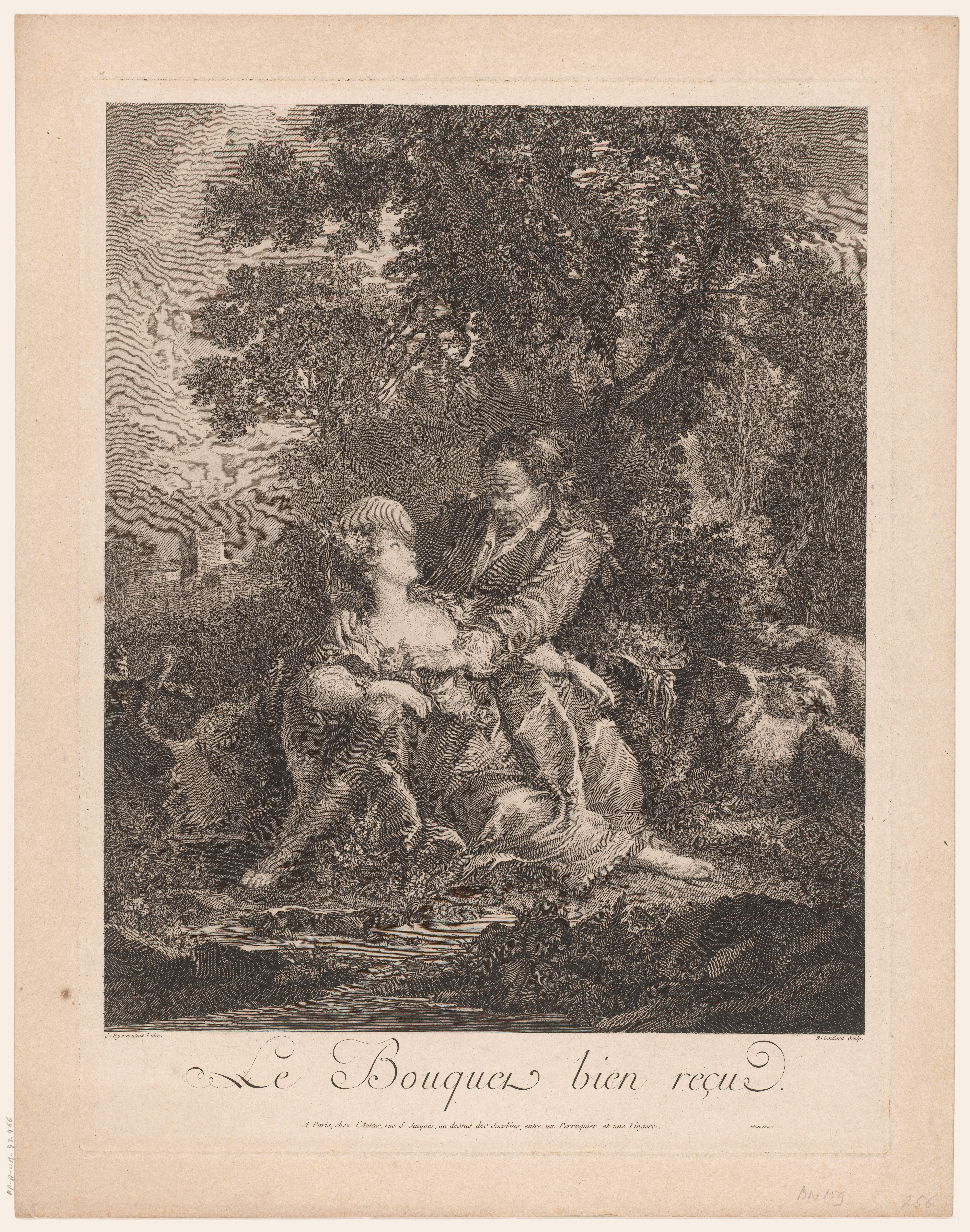 Landschap met een herderin in de armen van een herder