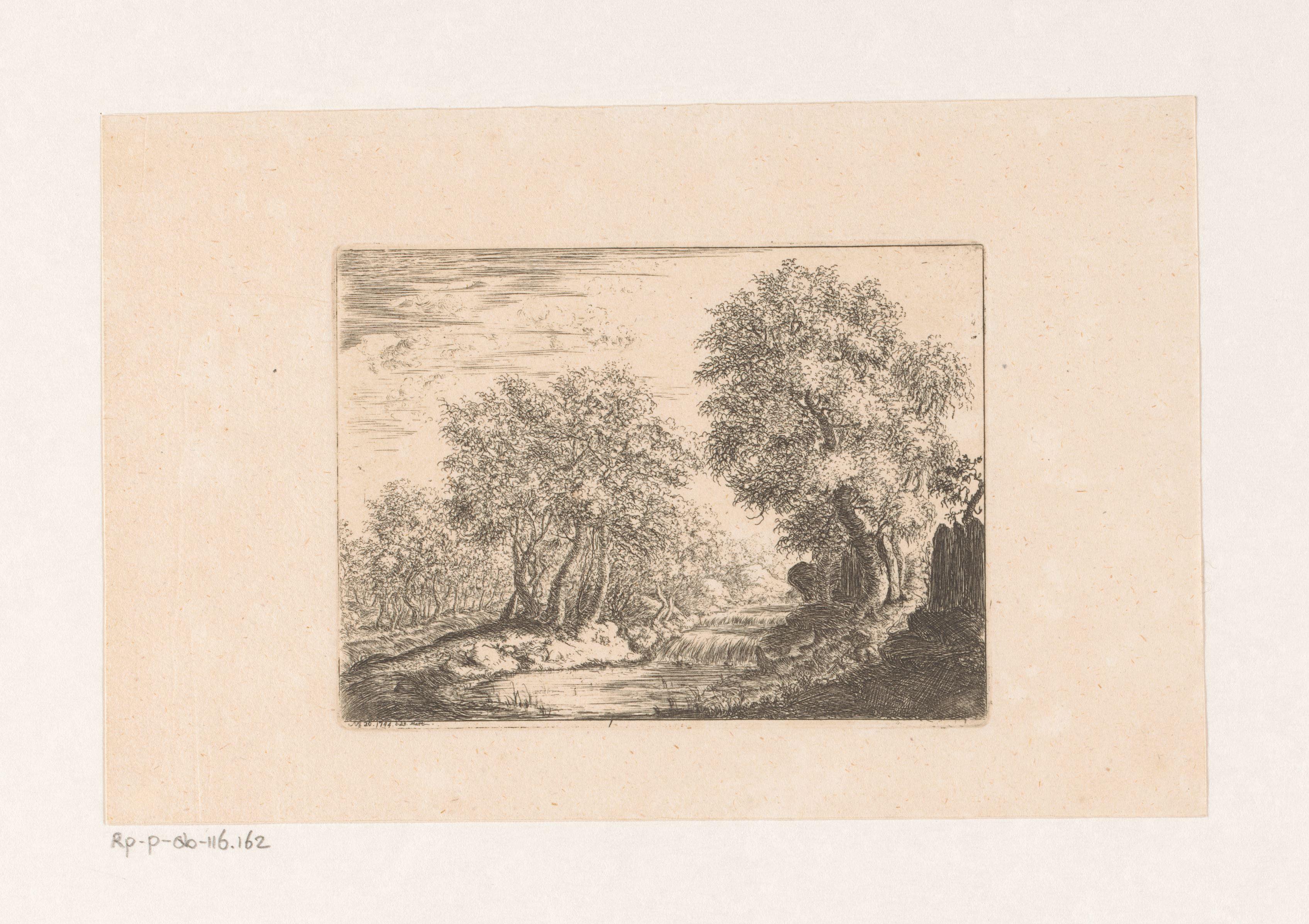 Landschap met cascades tussen bomen