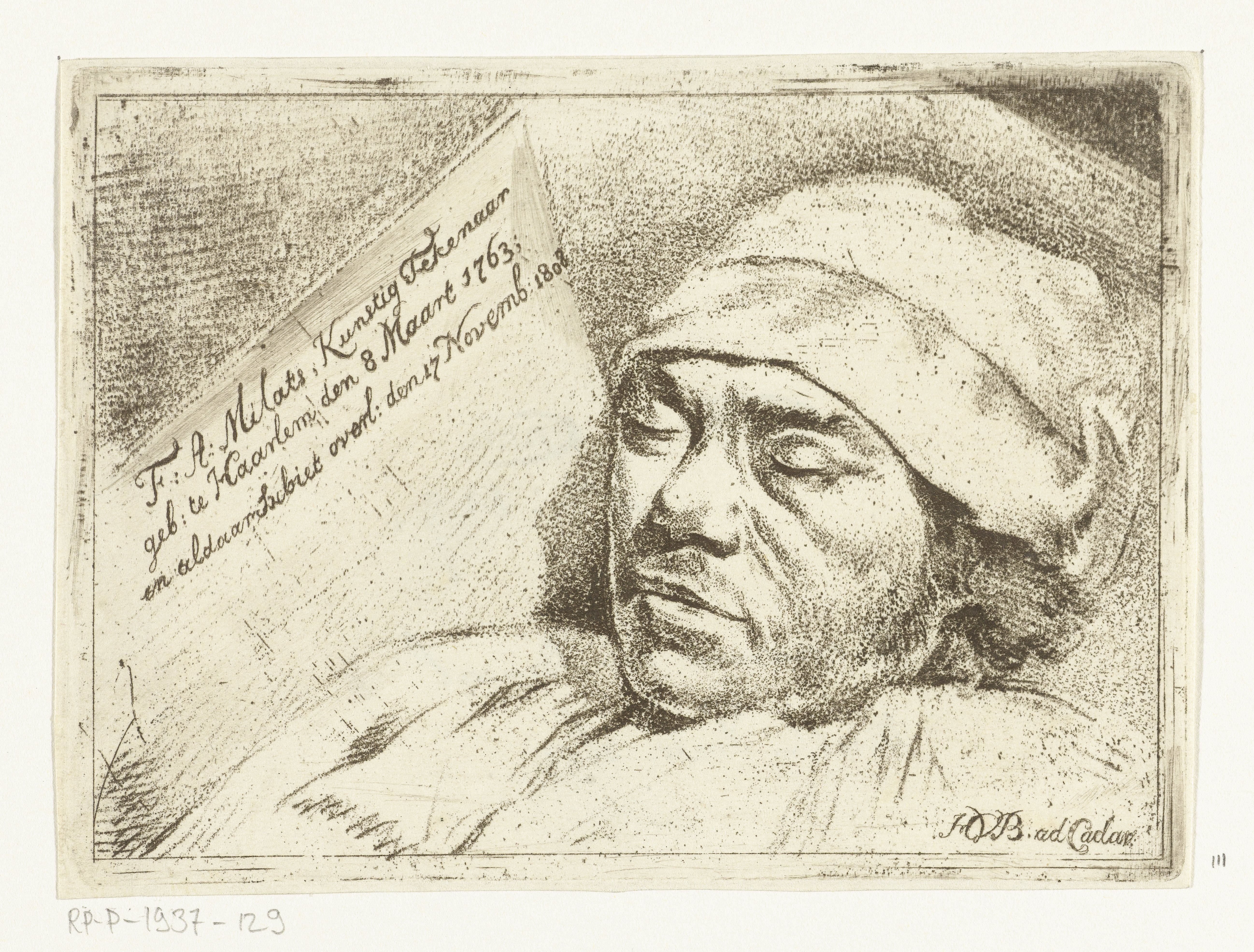 Portret van de schilder Franciscus Andreas Milatz op zijn doodsbed
