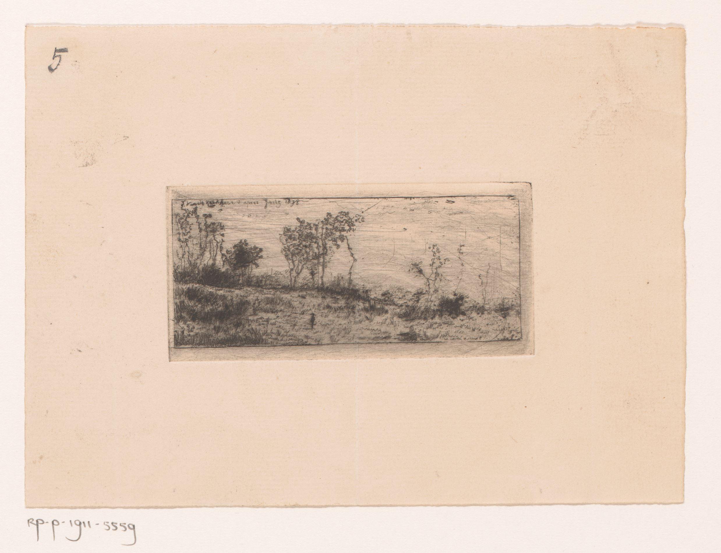 Landschap met bomen en klein figuur
