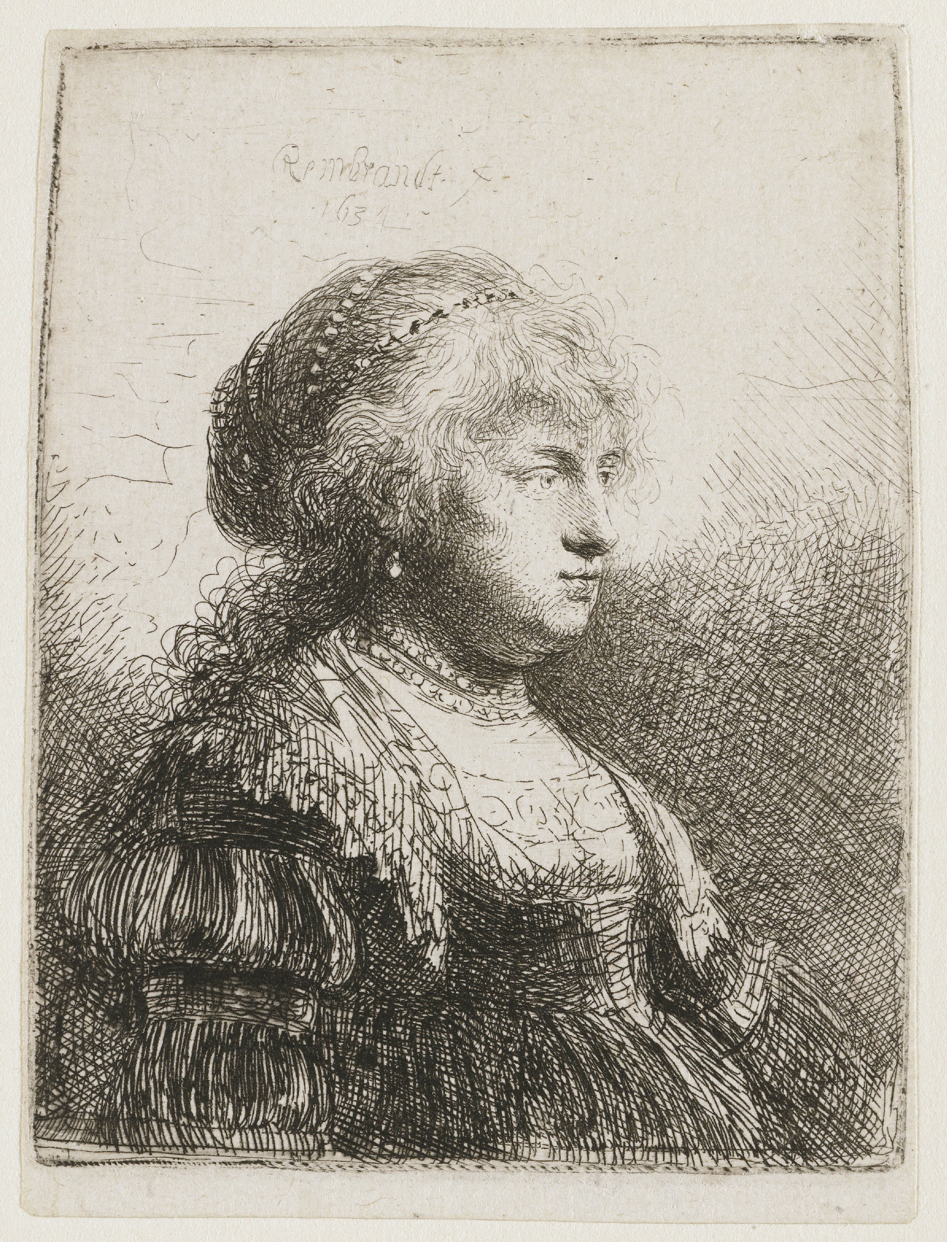 Saskia met parels in het haar