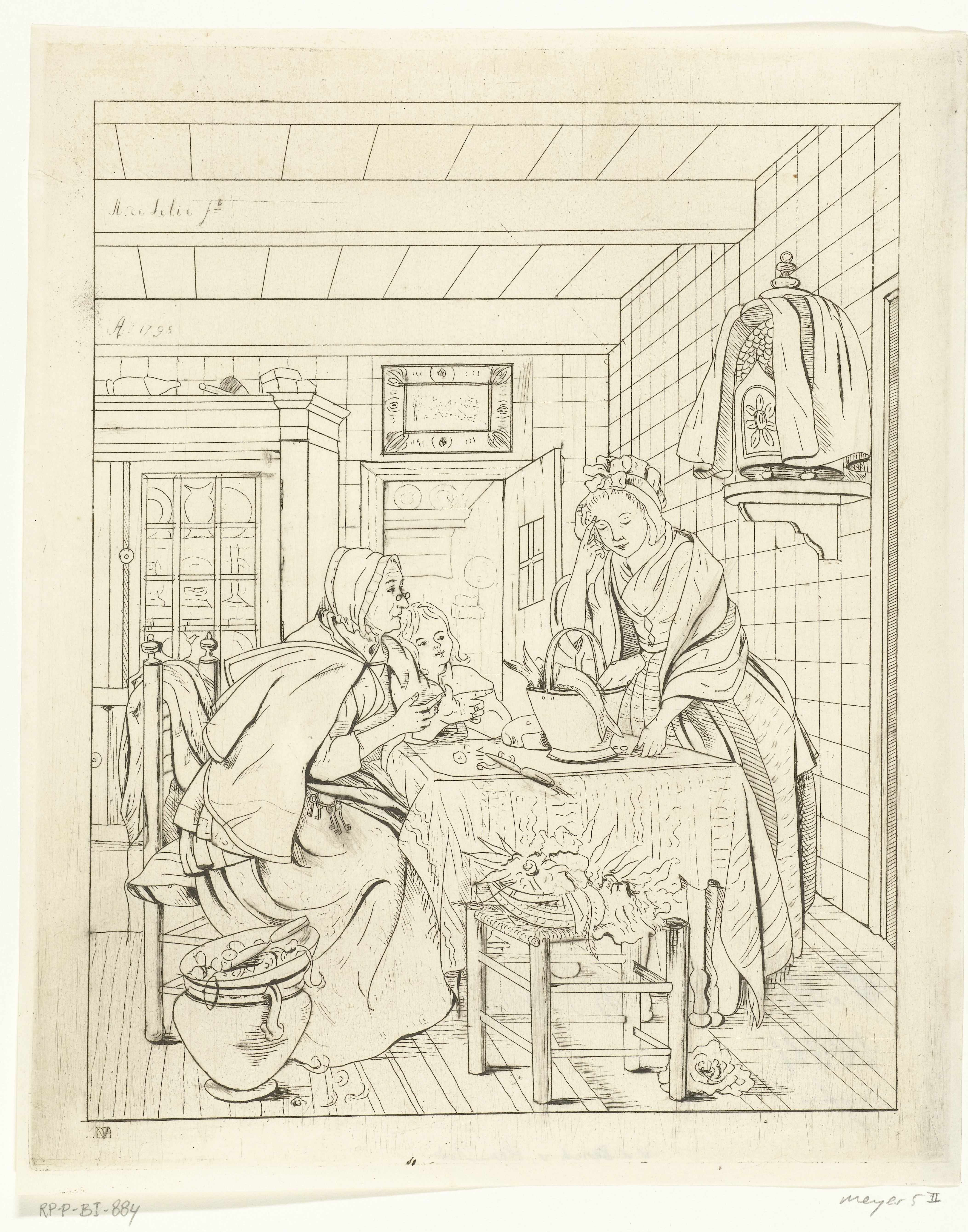 Maid giving Groceries to an Old Woman in a Kitchen