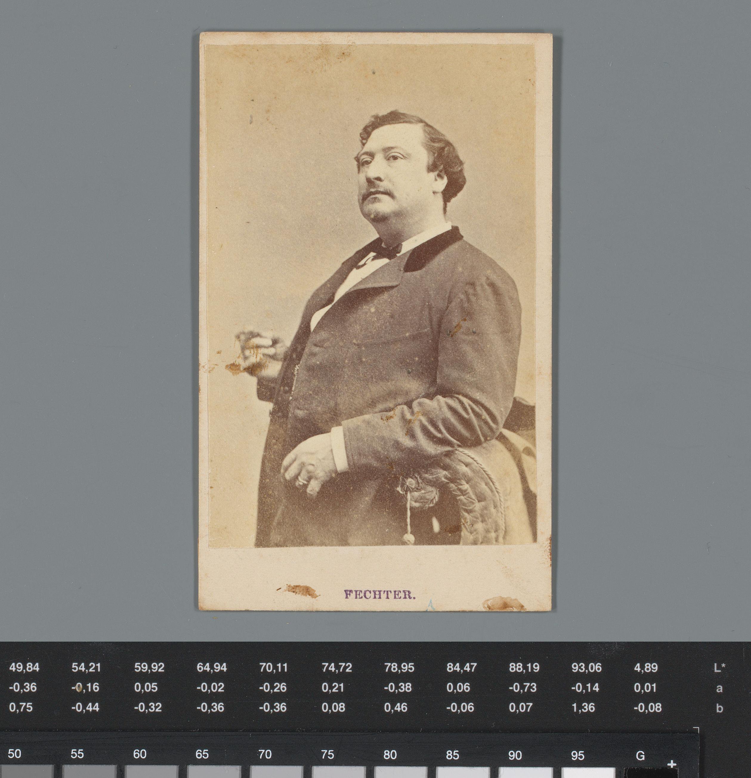 Reclame voor stoffen van Lancaster & Co. te New York met een portret van Charles Albert Fechter