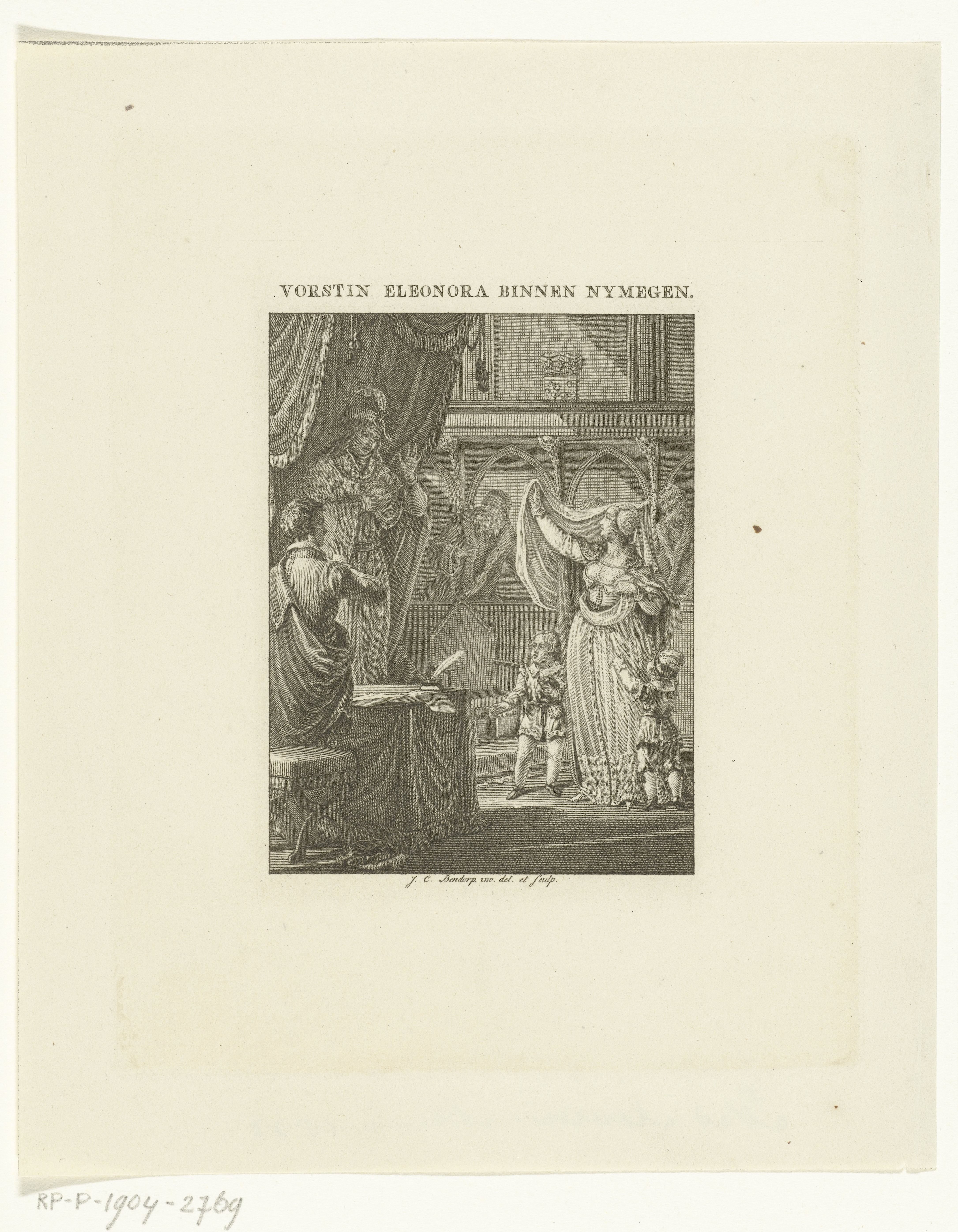 Hertogin Eleonora van Gelre confronteert graaf Reinald II van Gelre in vergaderzaal van Valkhof te Nijmegen