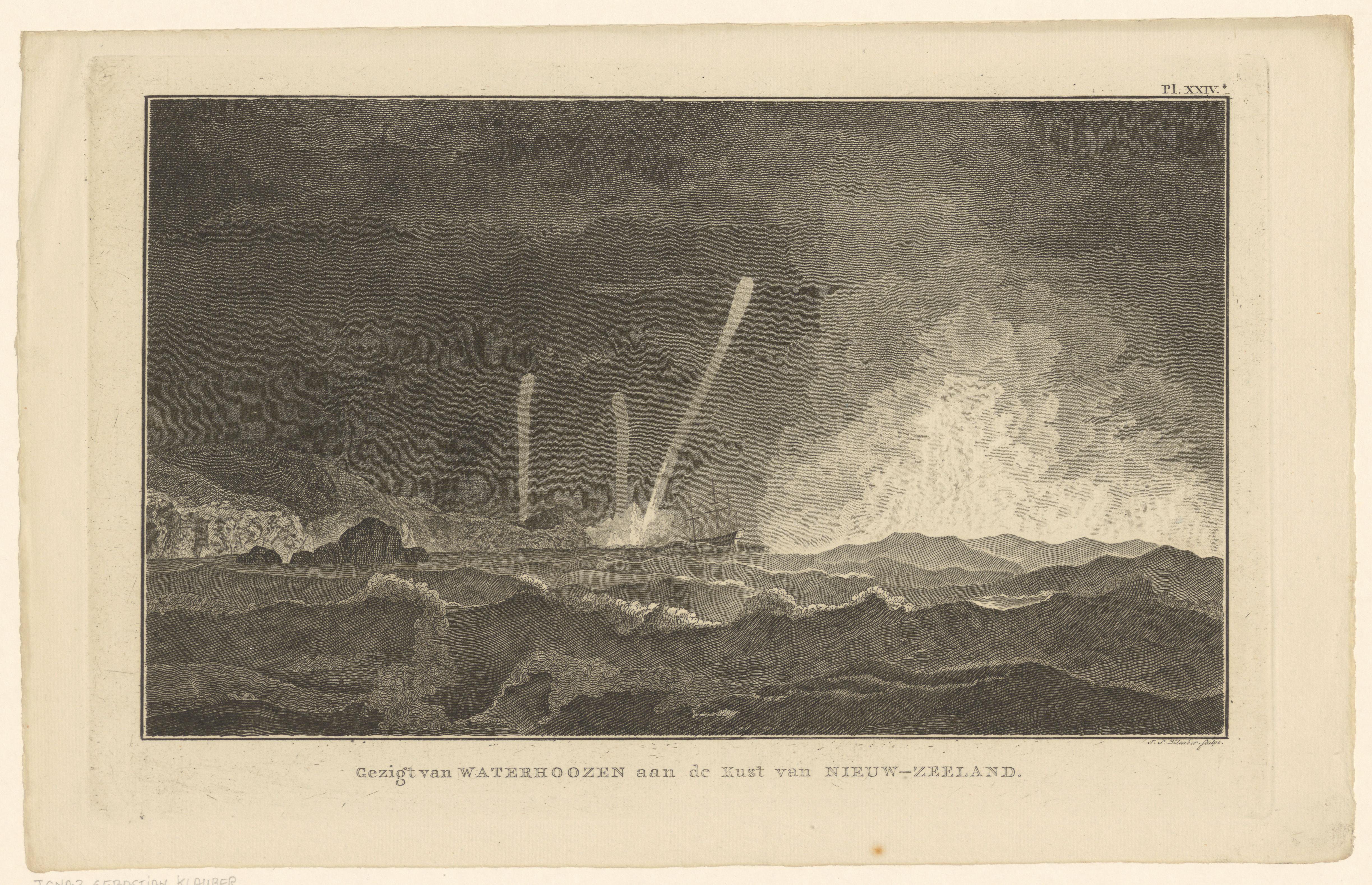 Gezicht op waterhozen aan de kust van Nieuw-Zeeland
