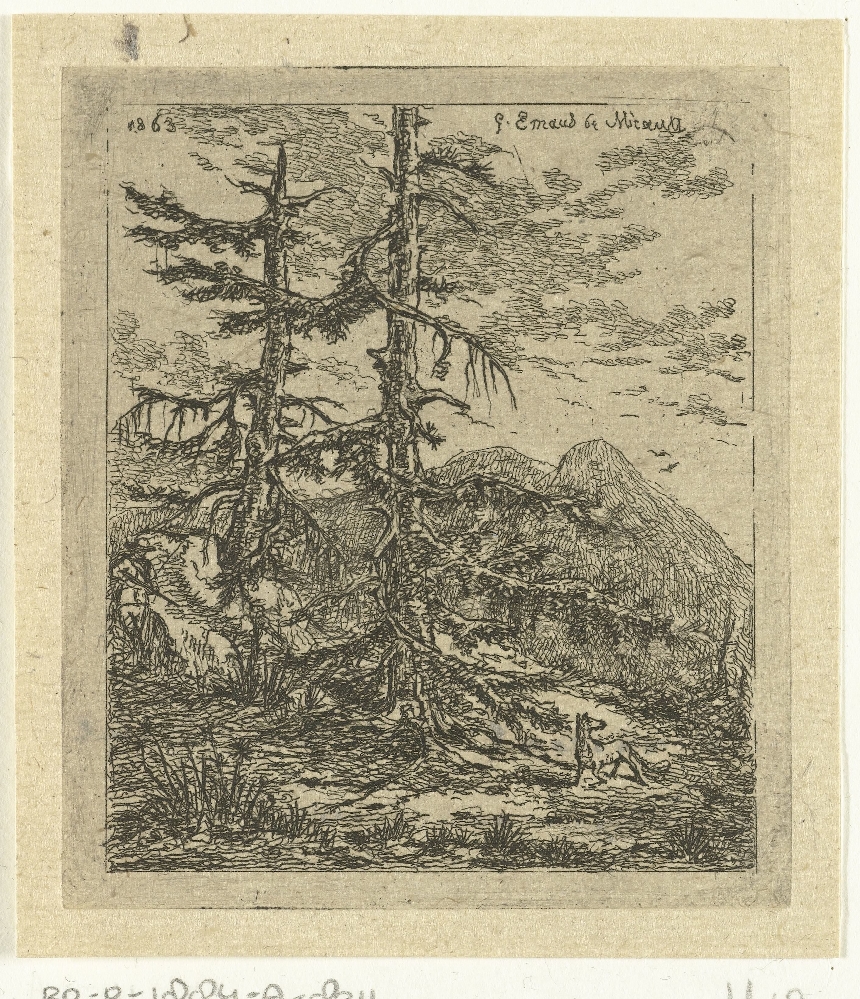 Berglandschap met twee sparren