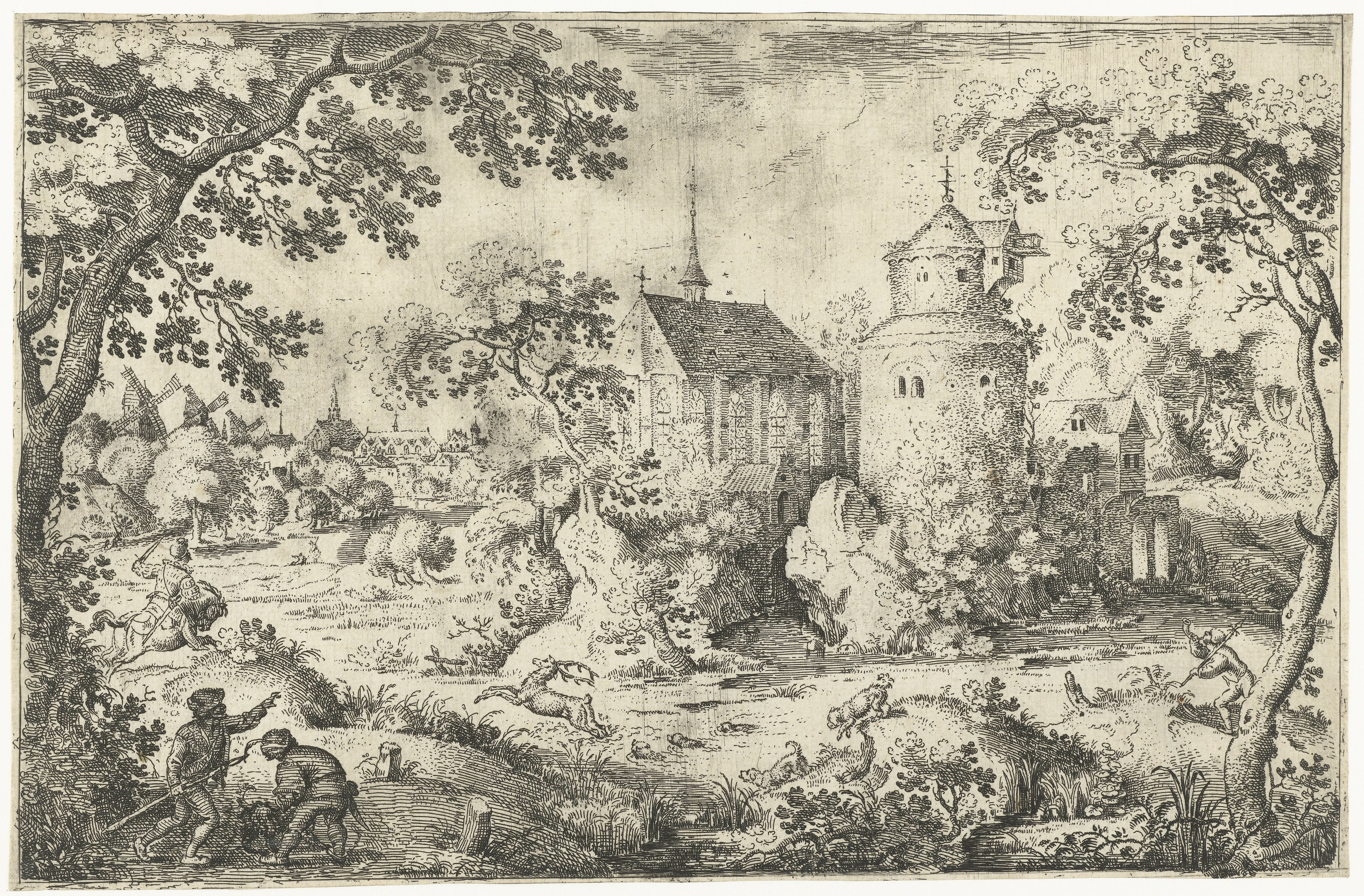 Hertenjacht bij een kapel