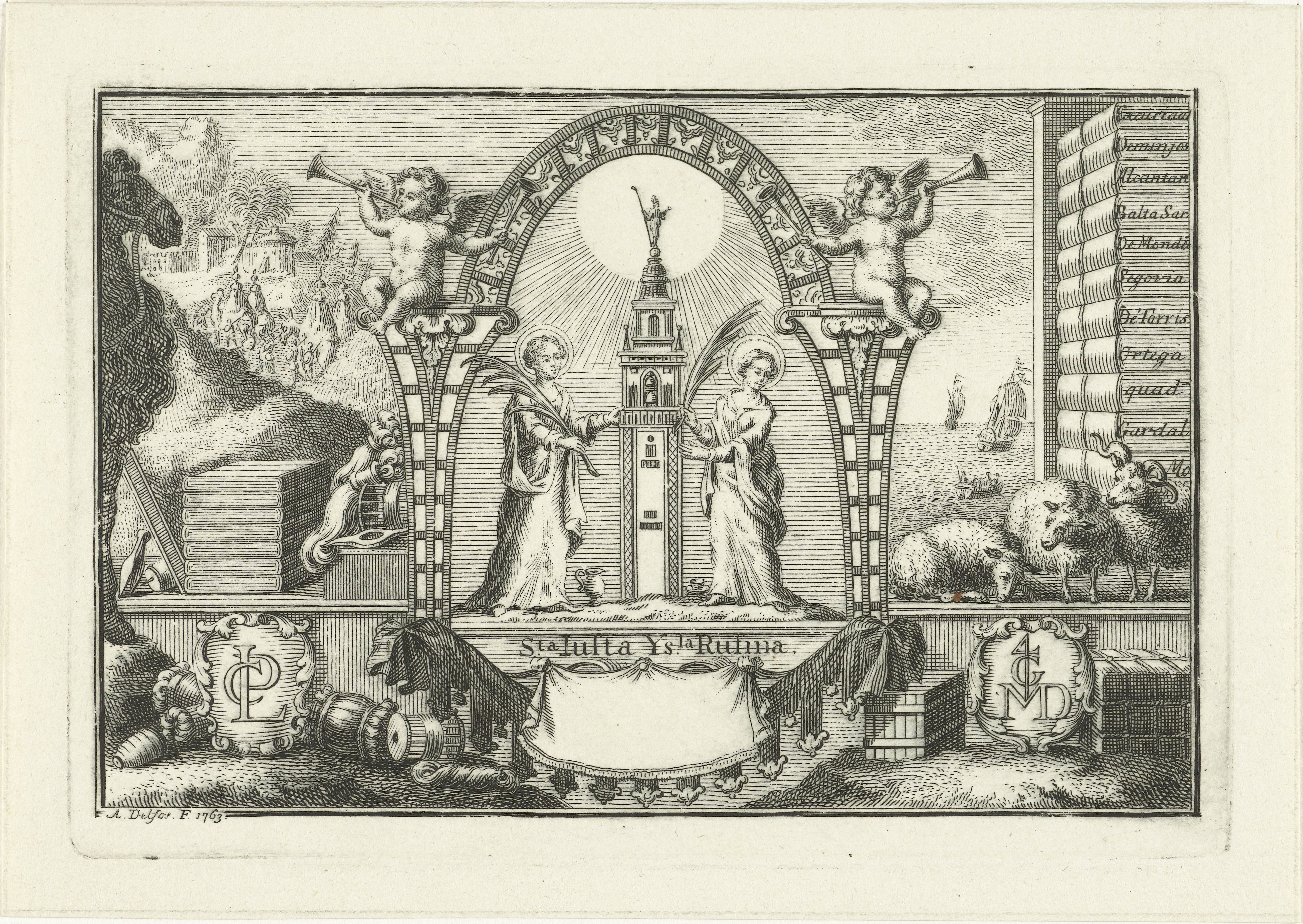 Allegorie met Justa en Rufina en voorwerpen uit de wolhandel