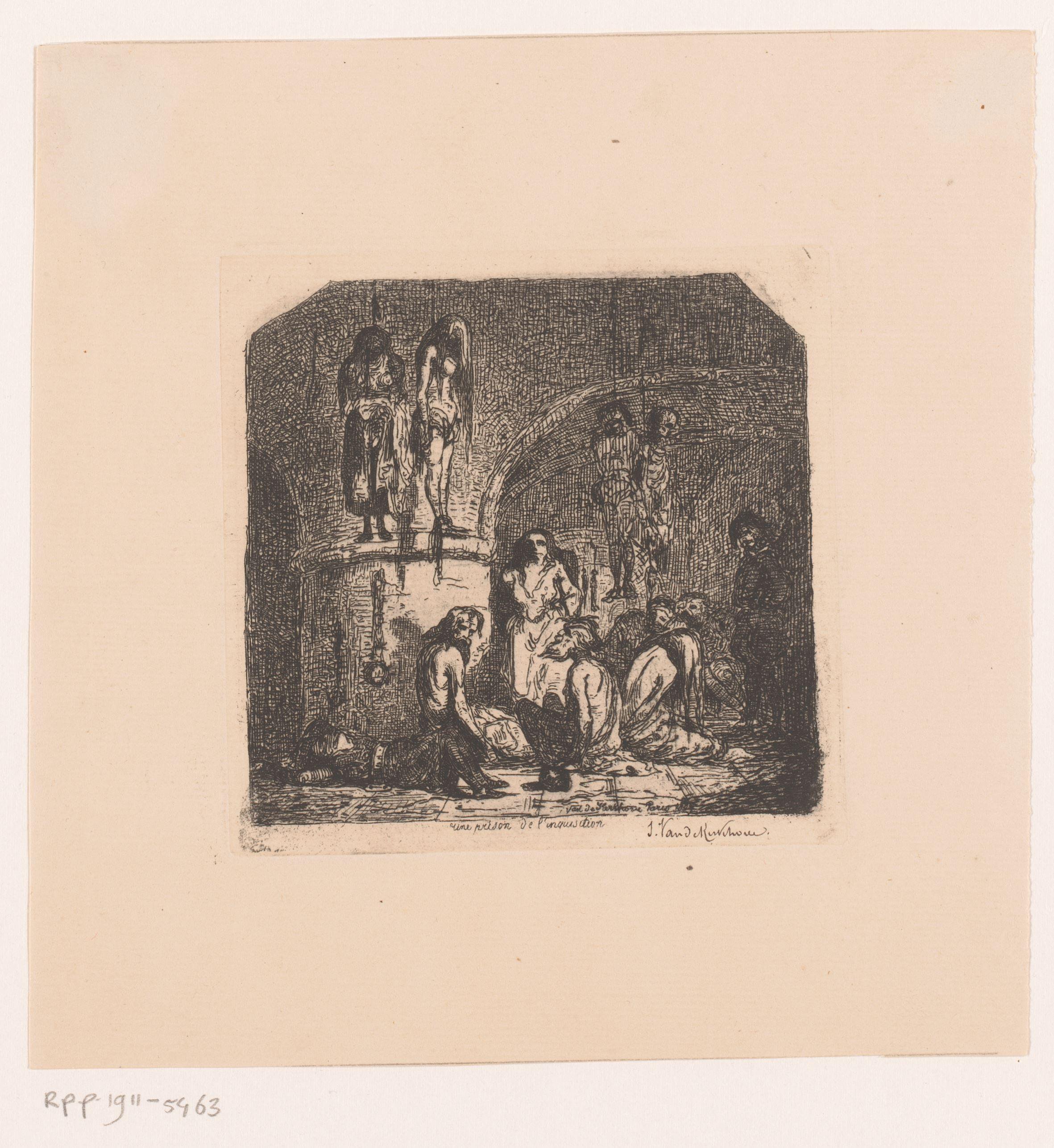 Kerker met gevangenen en opgehangen figuren