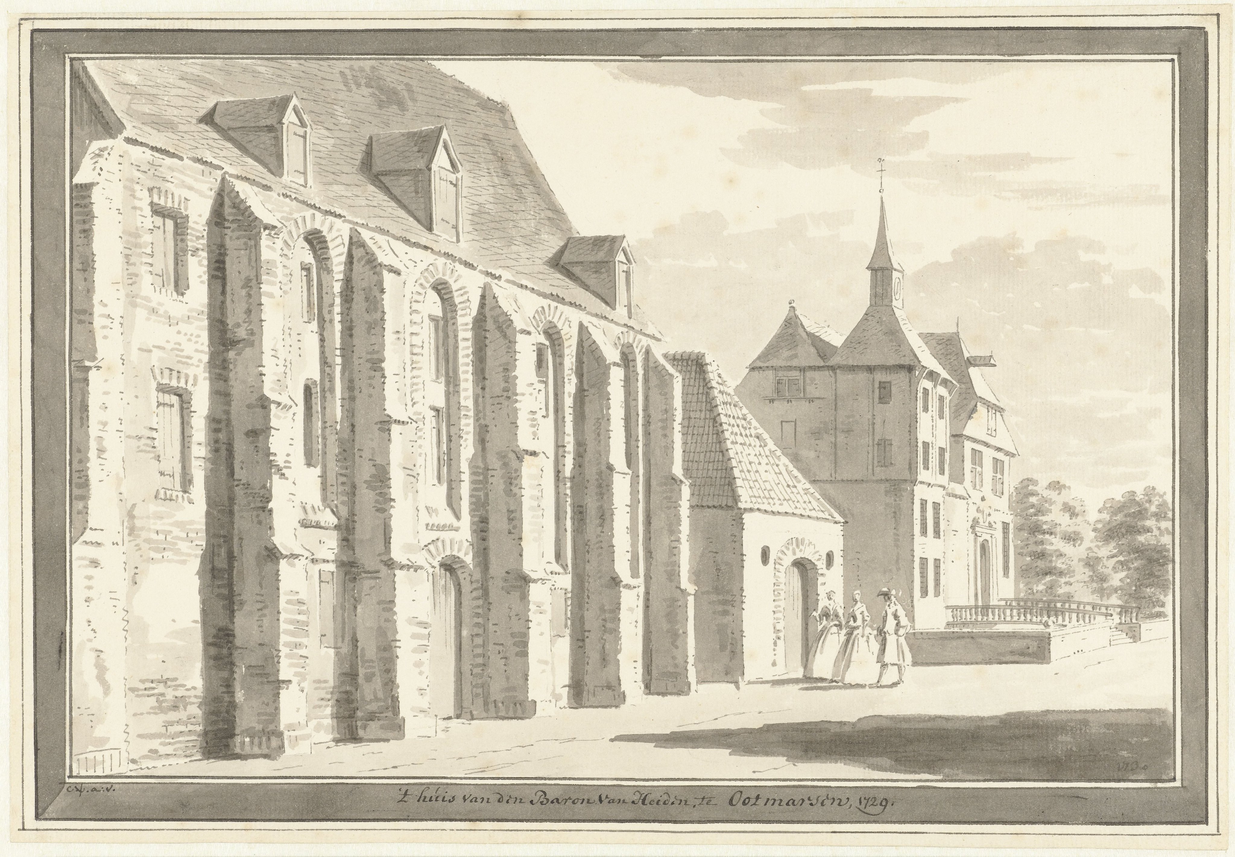 Gezicht op de kerk en het huis te Ootmarsum