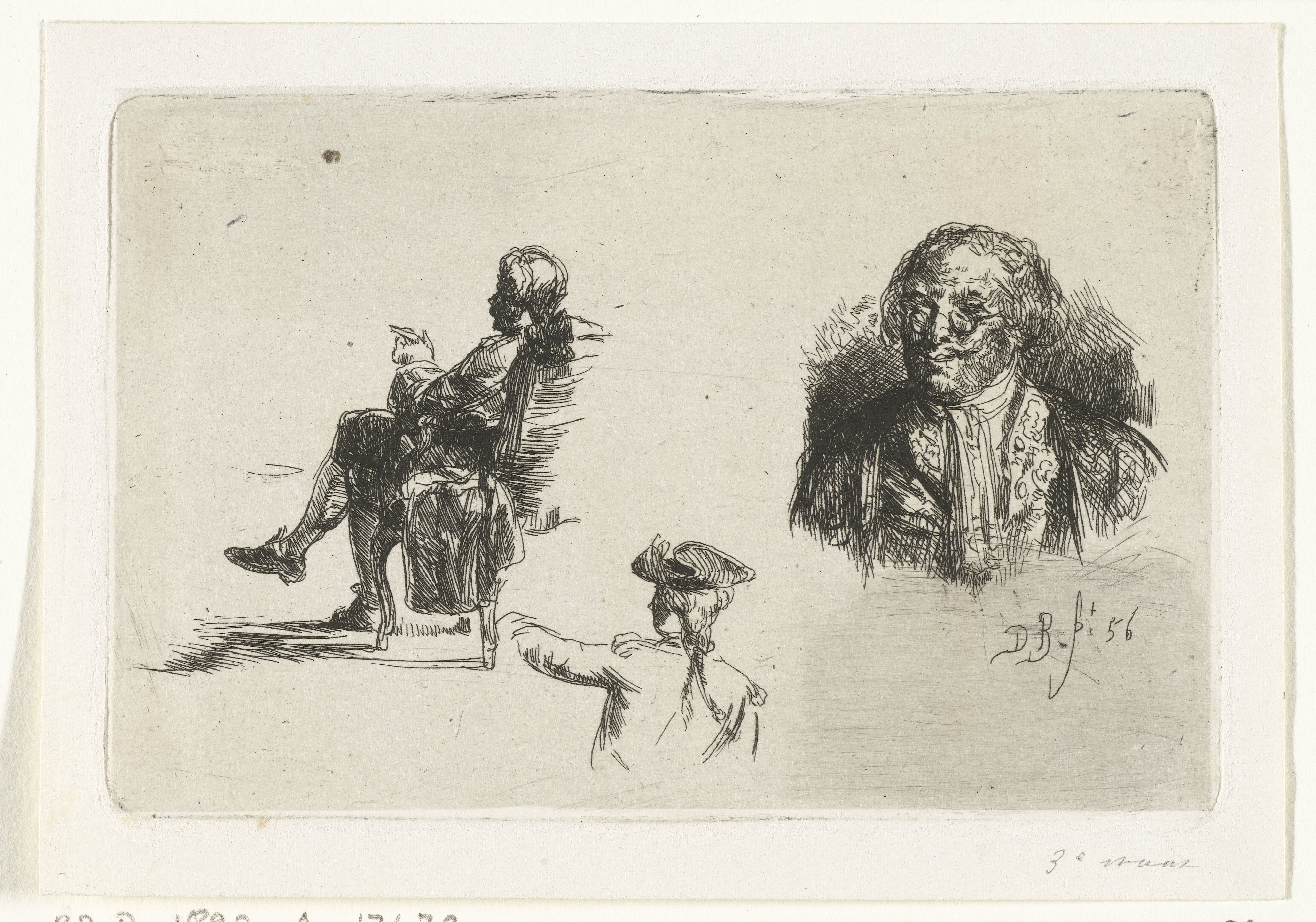 Studieblad met drie figuren
