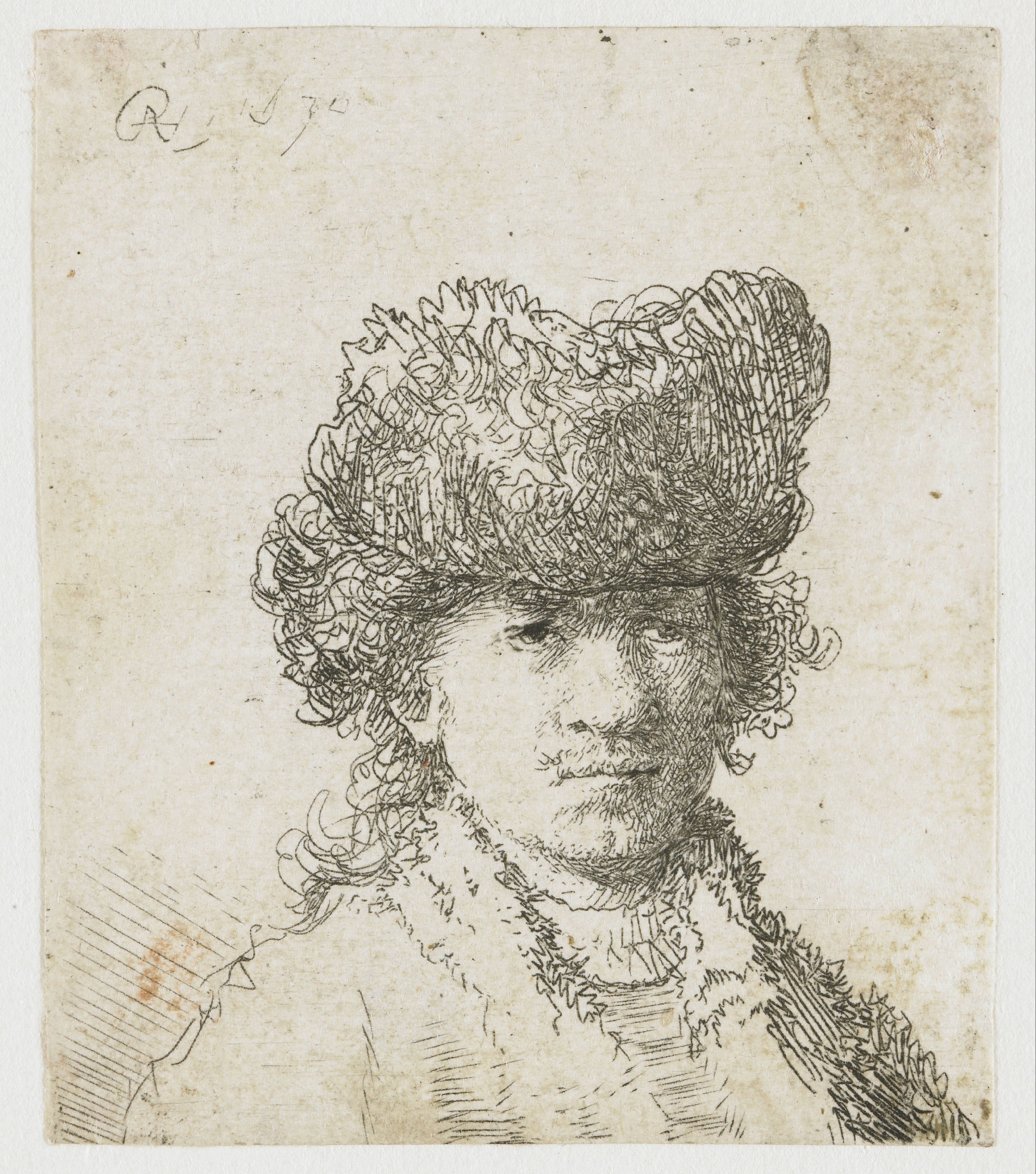 Self-portrait in a fur cap: bust