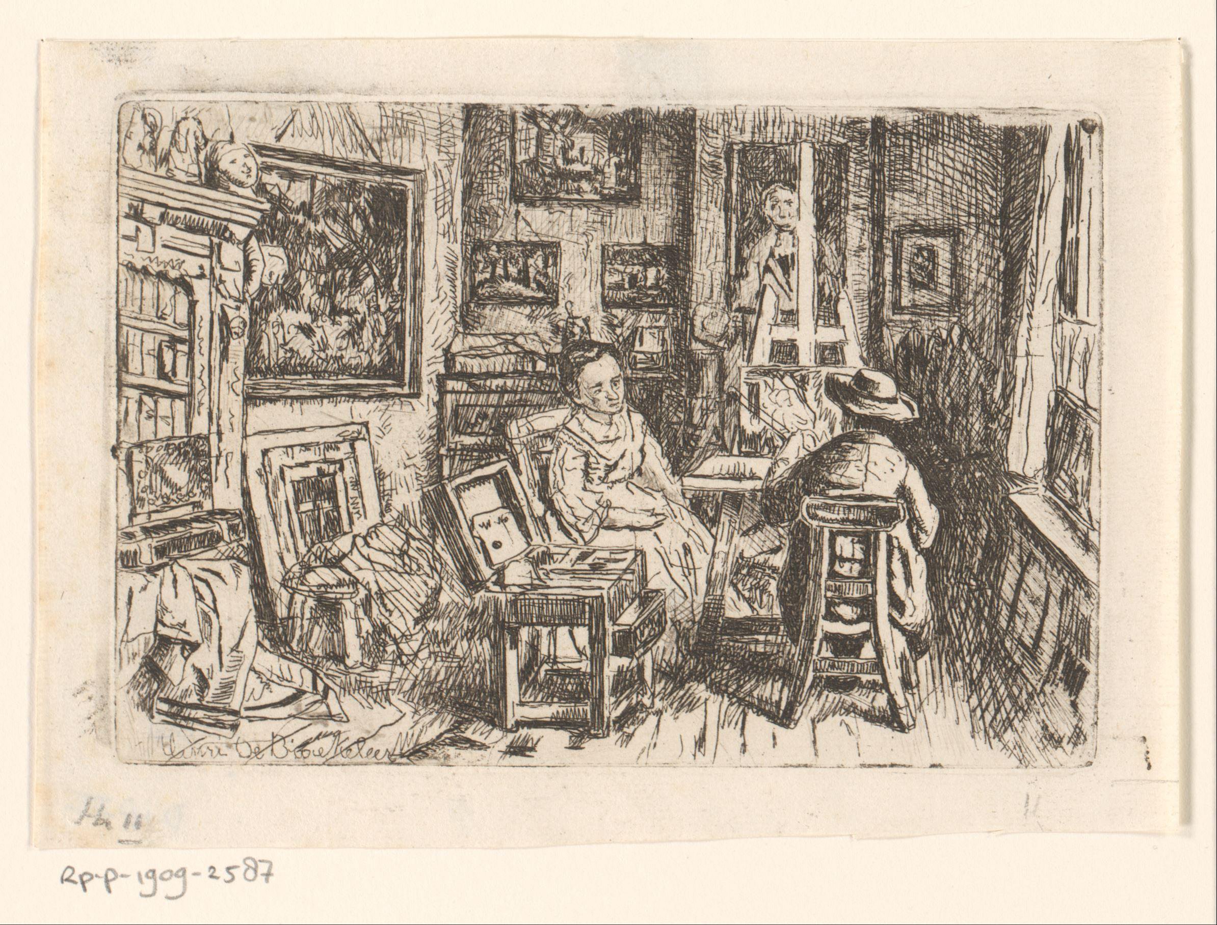 Schilder aan het werk in zijn atelier