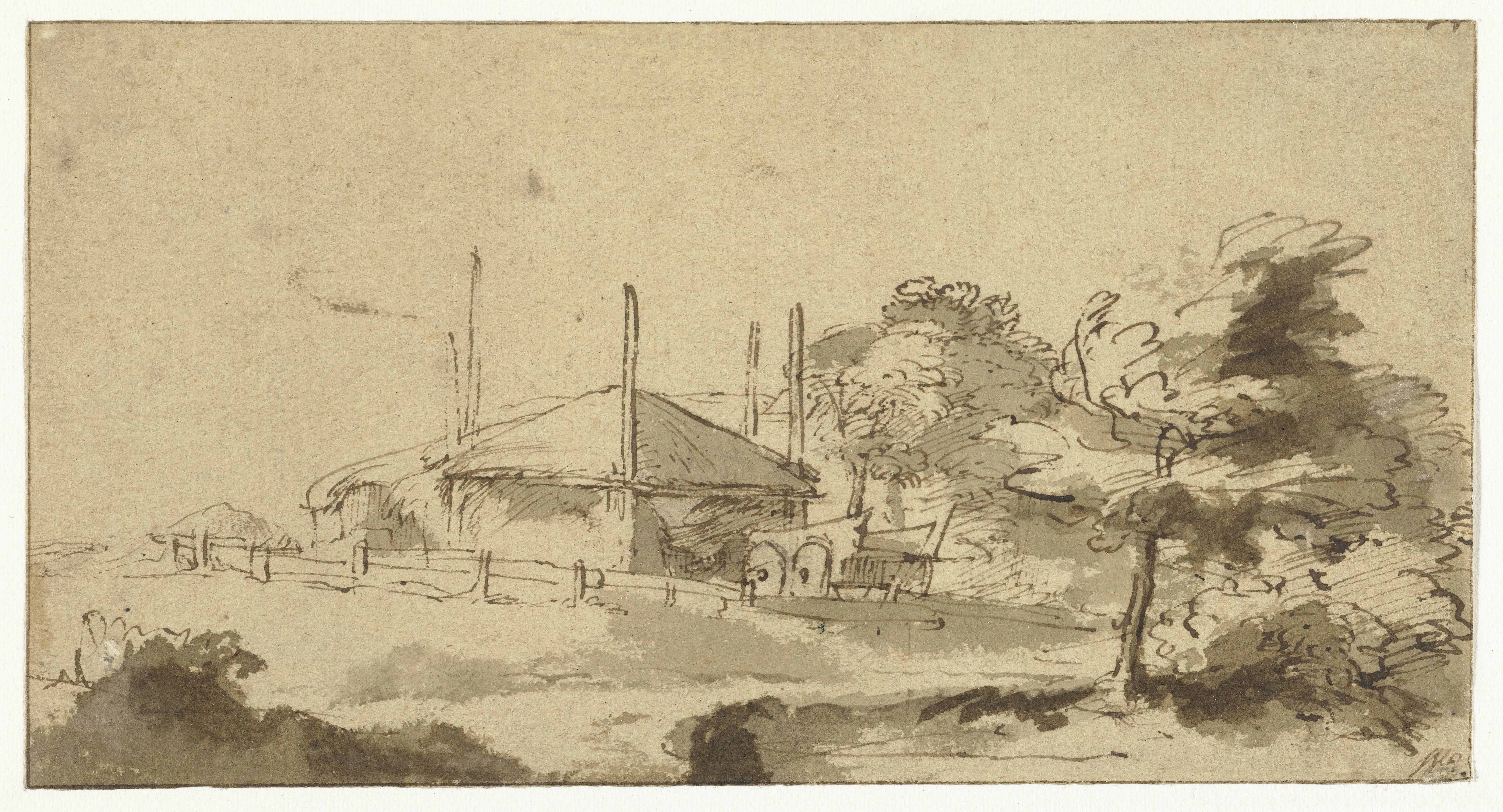 Landscape with a Haystack and Cart in a Farmyard