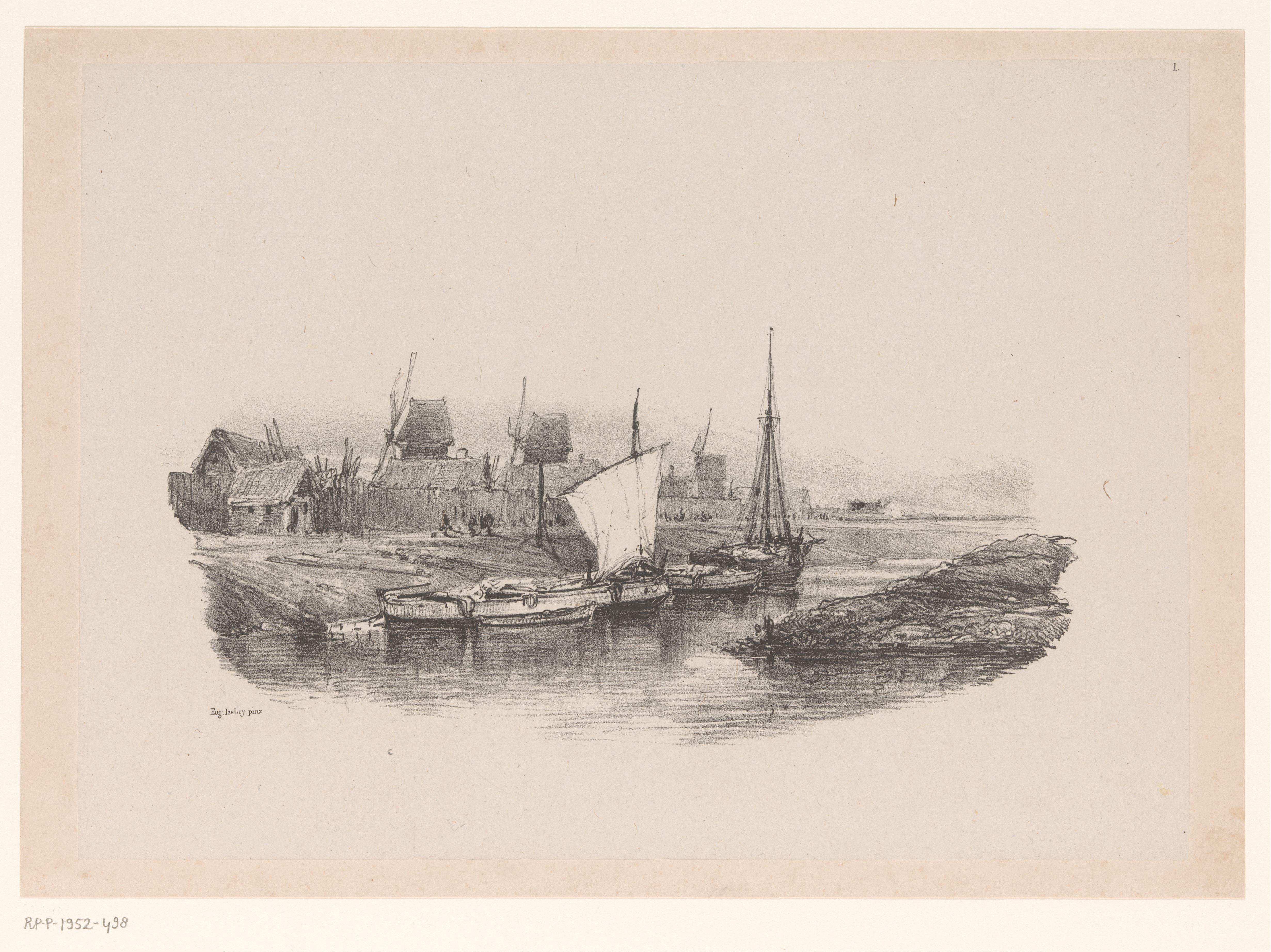Haven met boten en windmolens