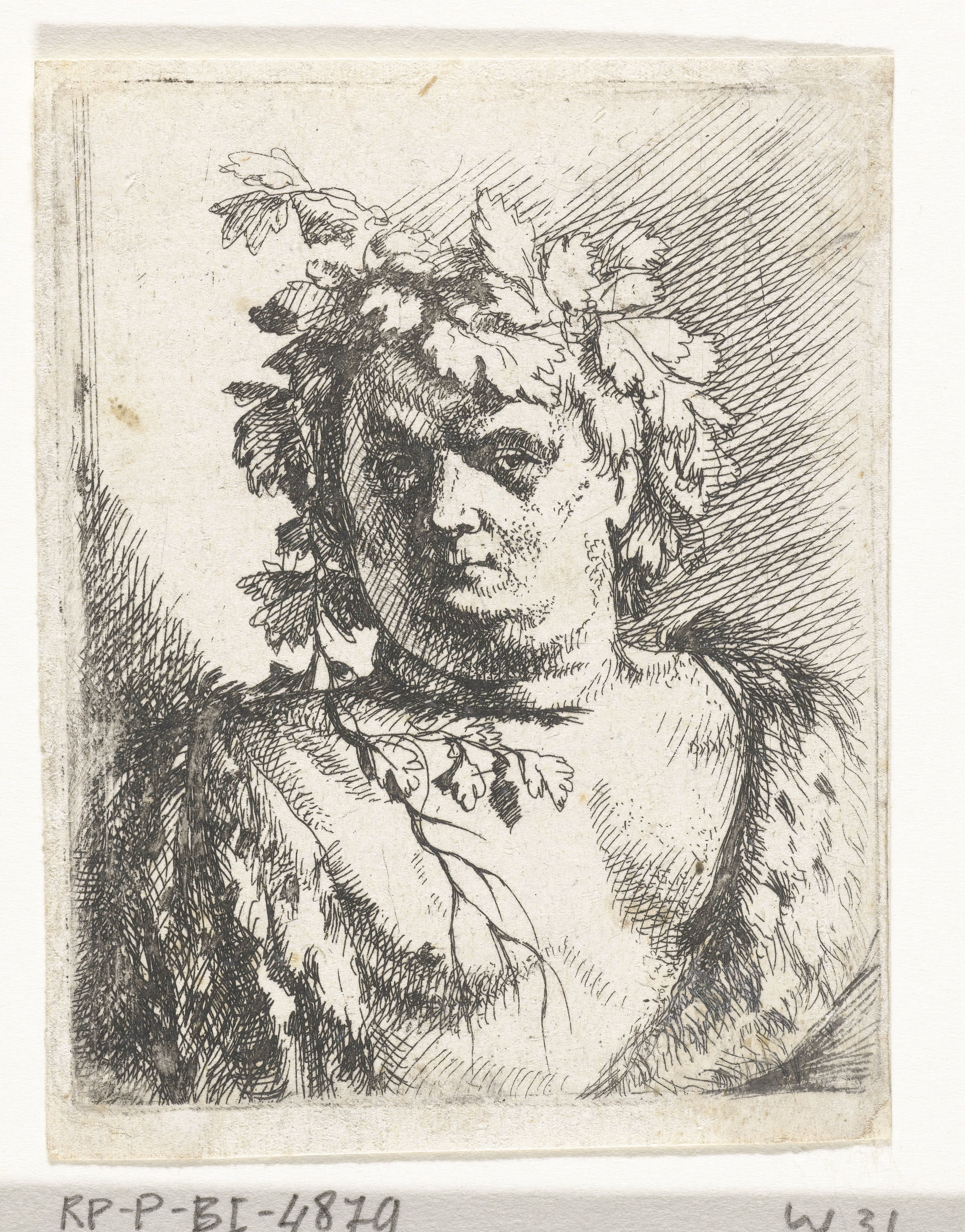 Buste van Bacchus met krans van wijnrank