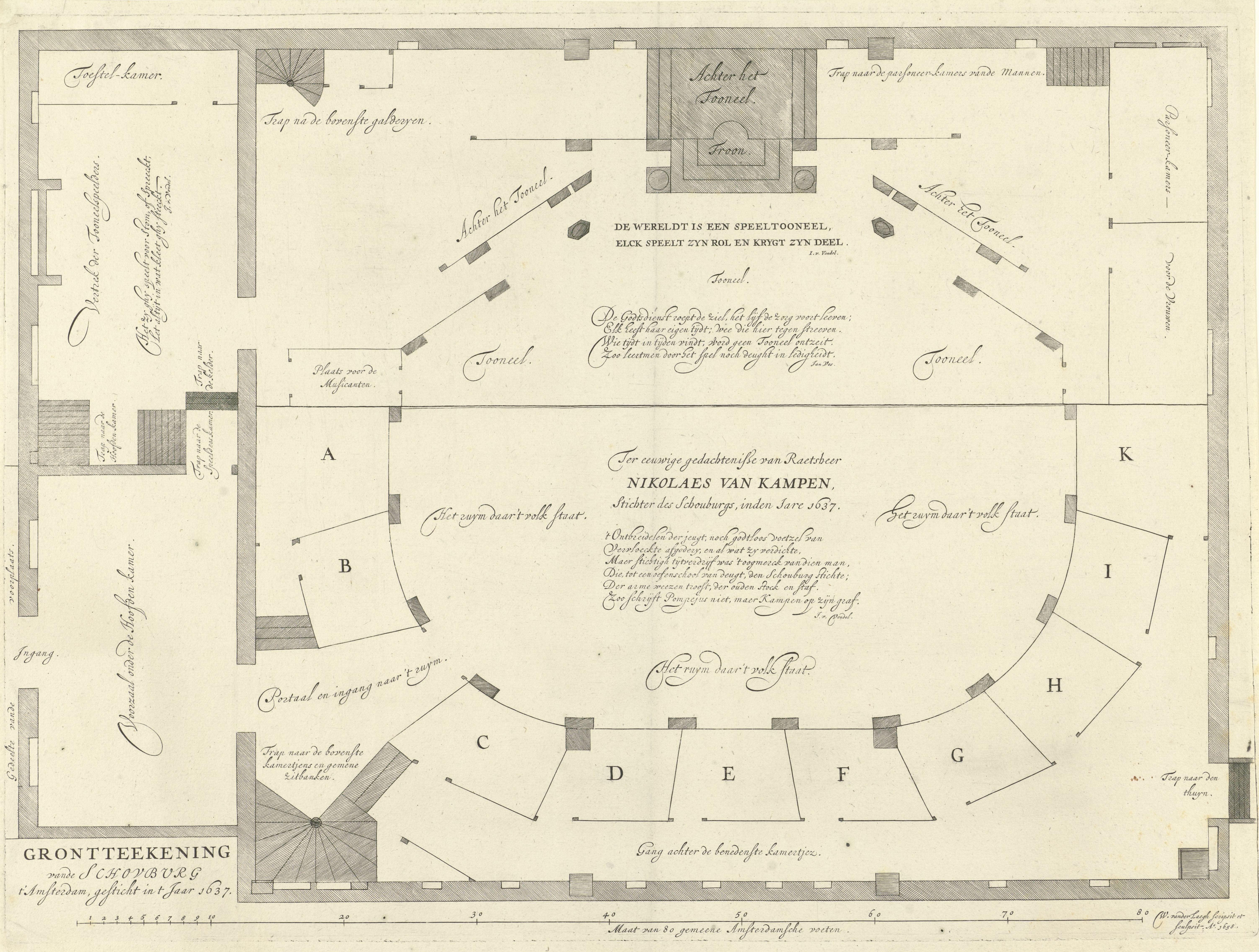 Grondplan voor de verbouwing van de Schouwburg te Amsterdam, 1658