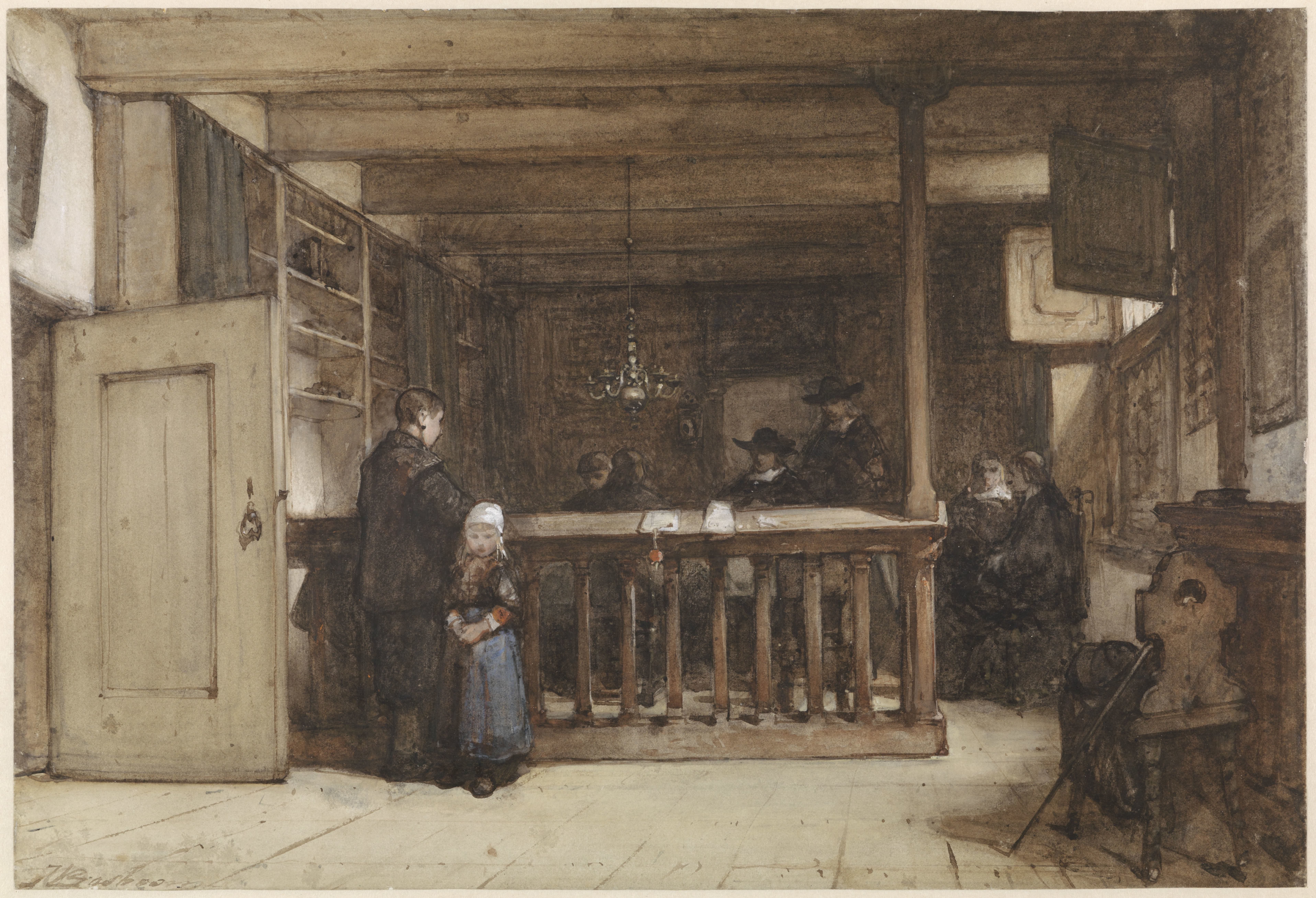 Betaaldag: De schepenkamer in het Rechthuis te Nieuw-Loosdrecht, gestoffeerd met zeventiende-eeuwse figuren
