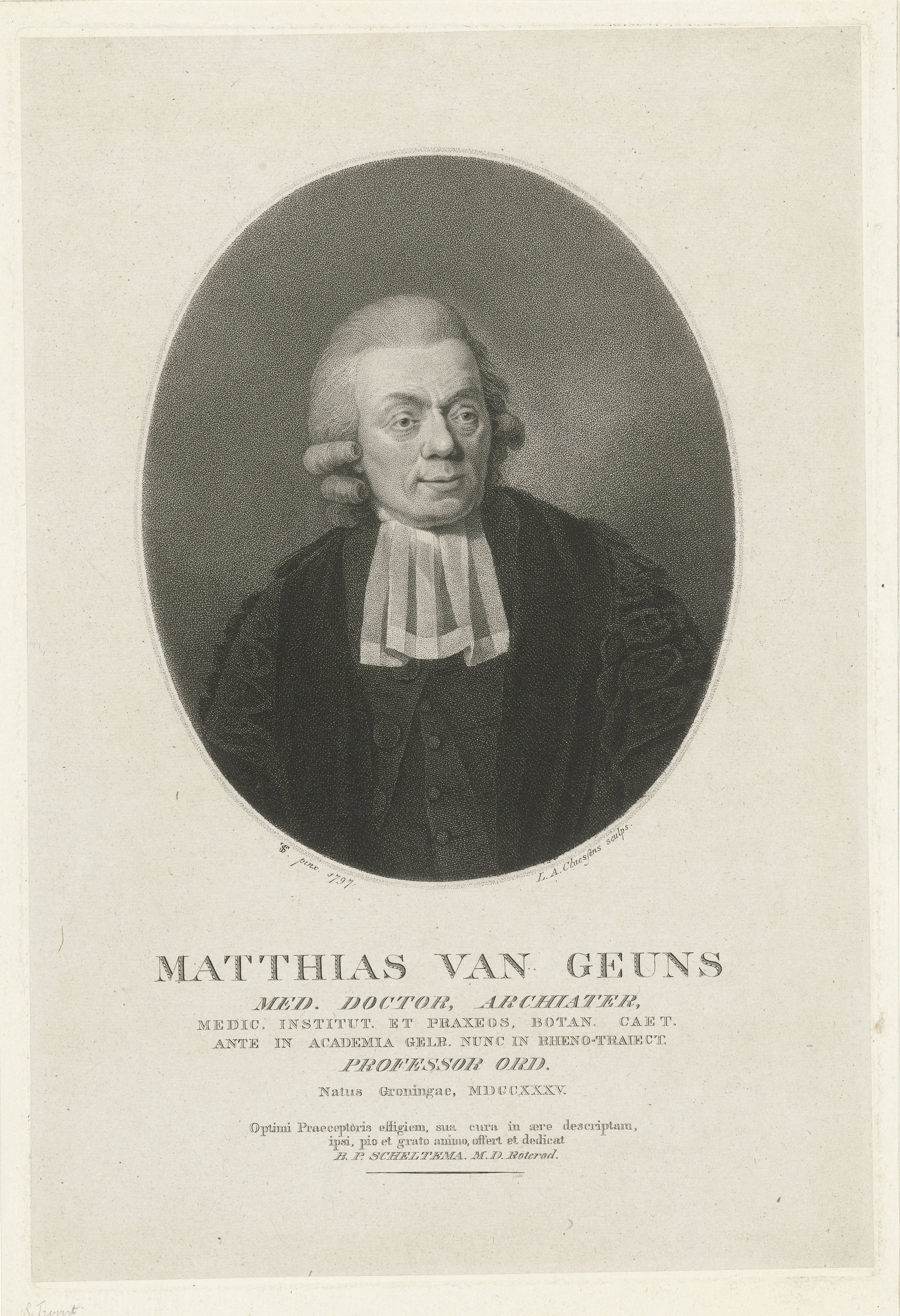 Portret van de Utrechtse hoogleraar Matthias van Geuns