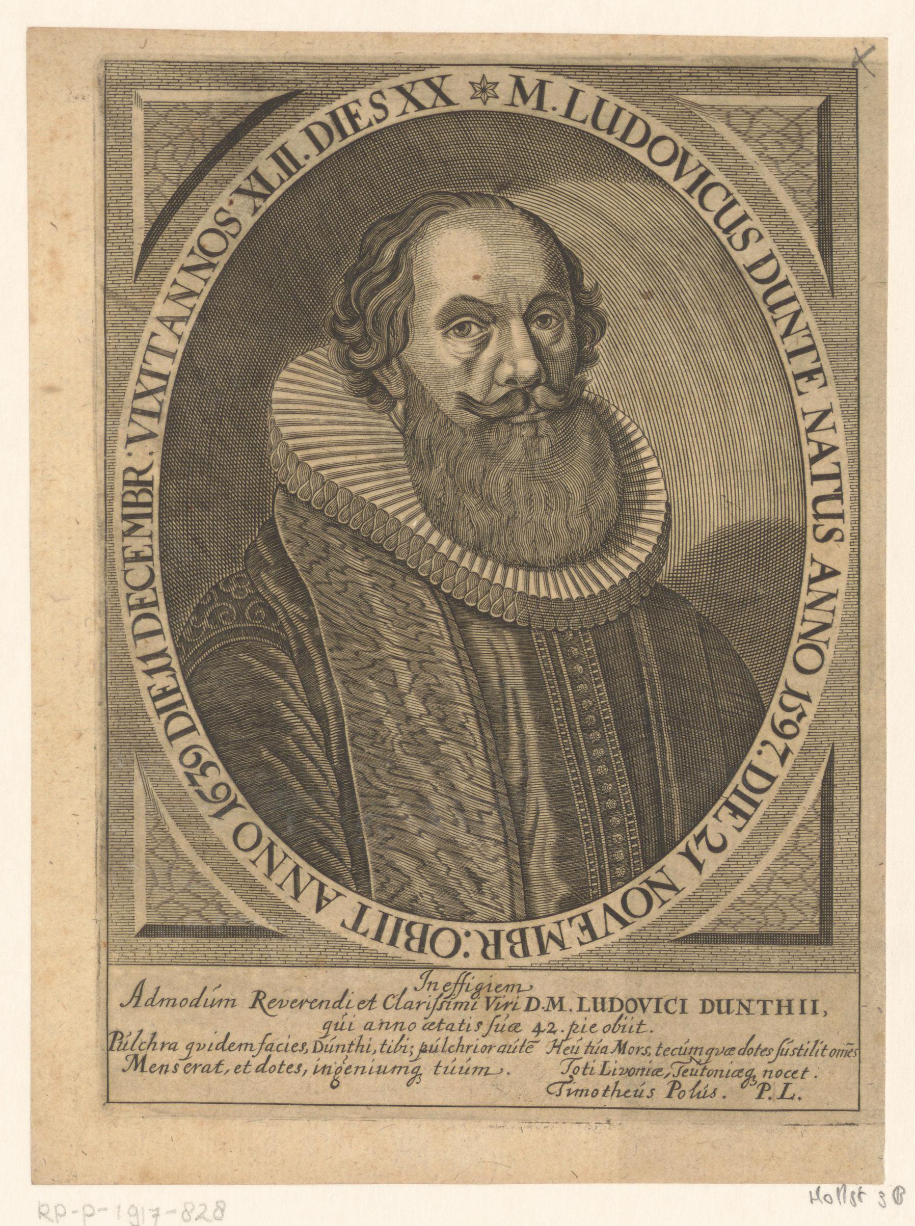 Portret van Ludovicus Dunte op 42-jarige leeftijd