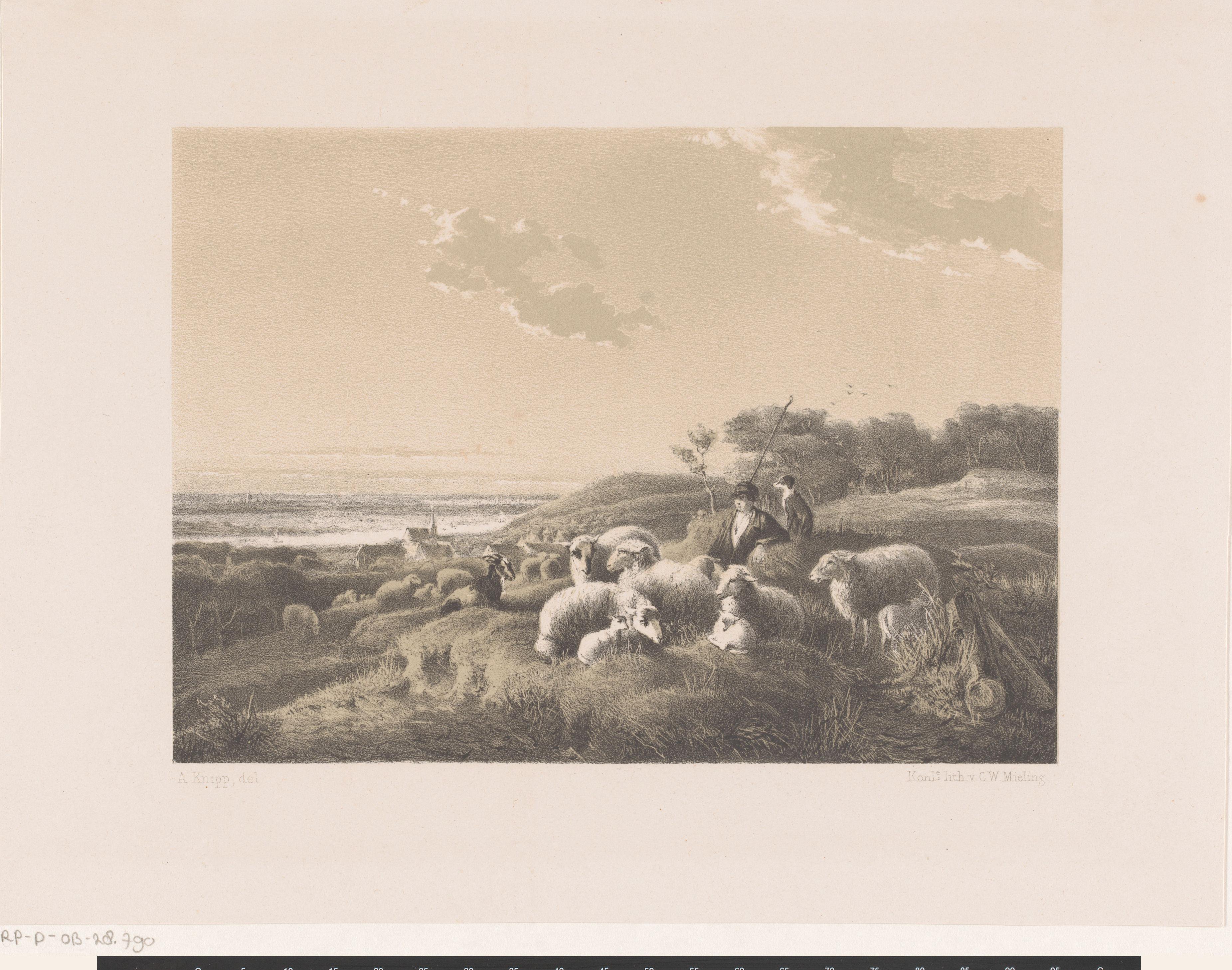 Landschap met herder en een kudde schapen