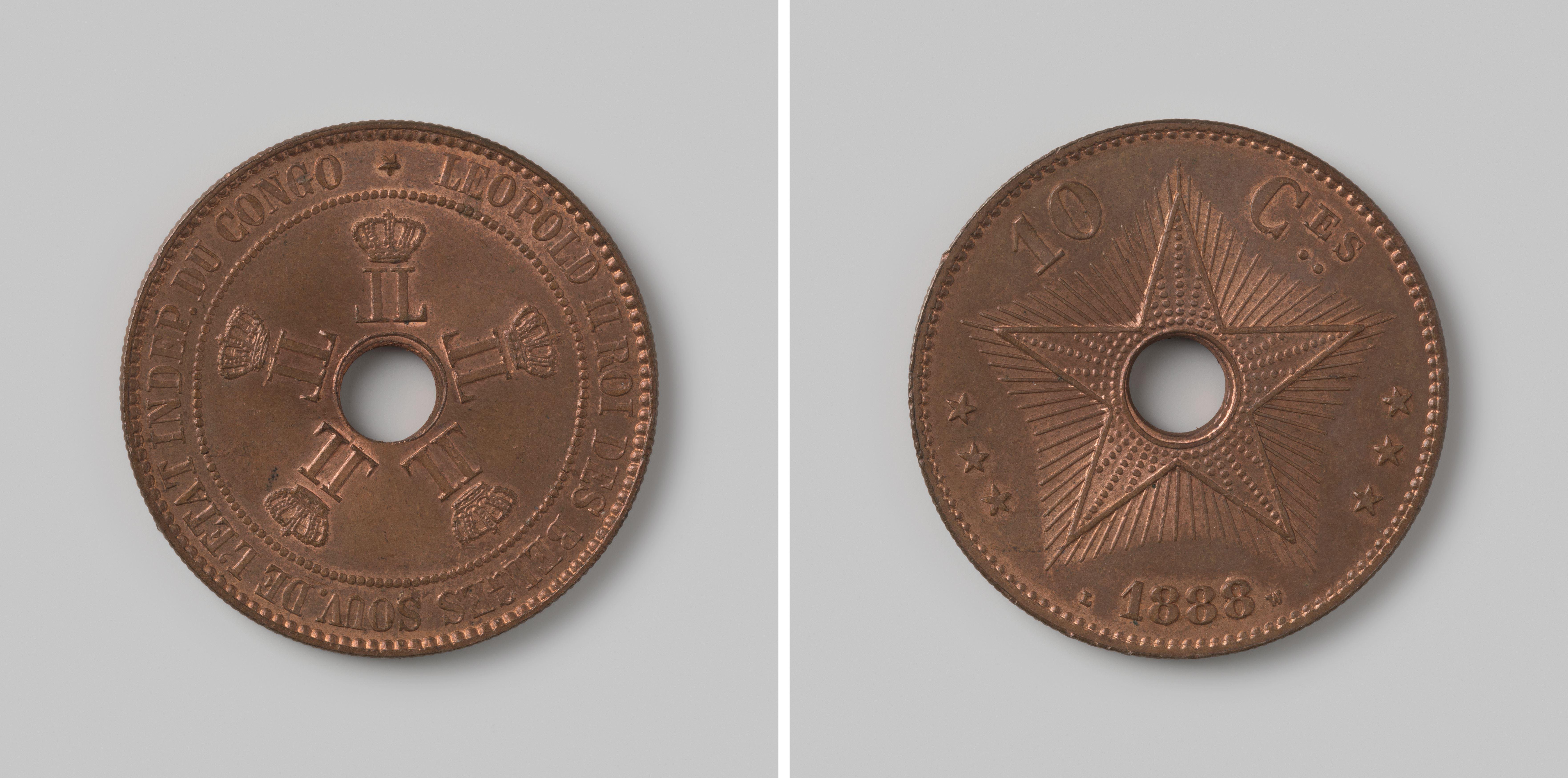 10 centimes uit Congo Vrijstaat van de Belgische koning Leopold II als soeverein, 1888