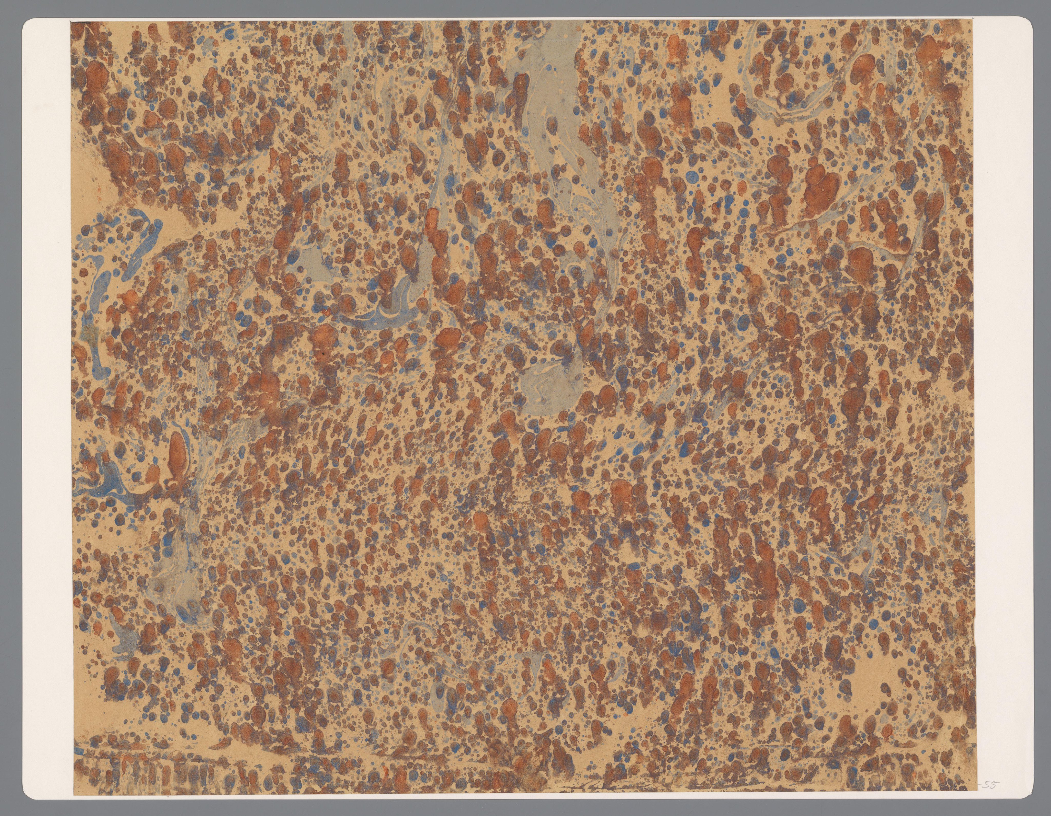 Kiezelmarmer in bruin en blauw op geel papier