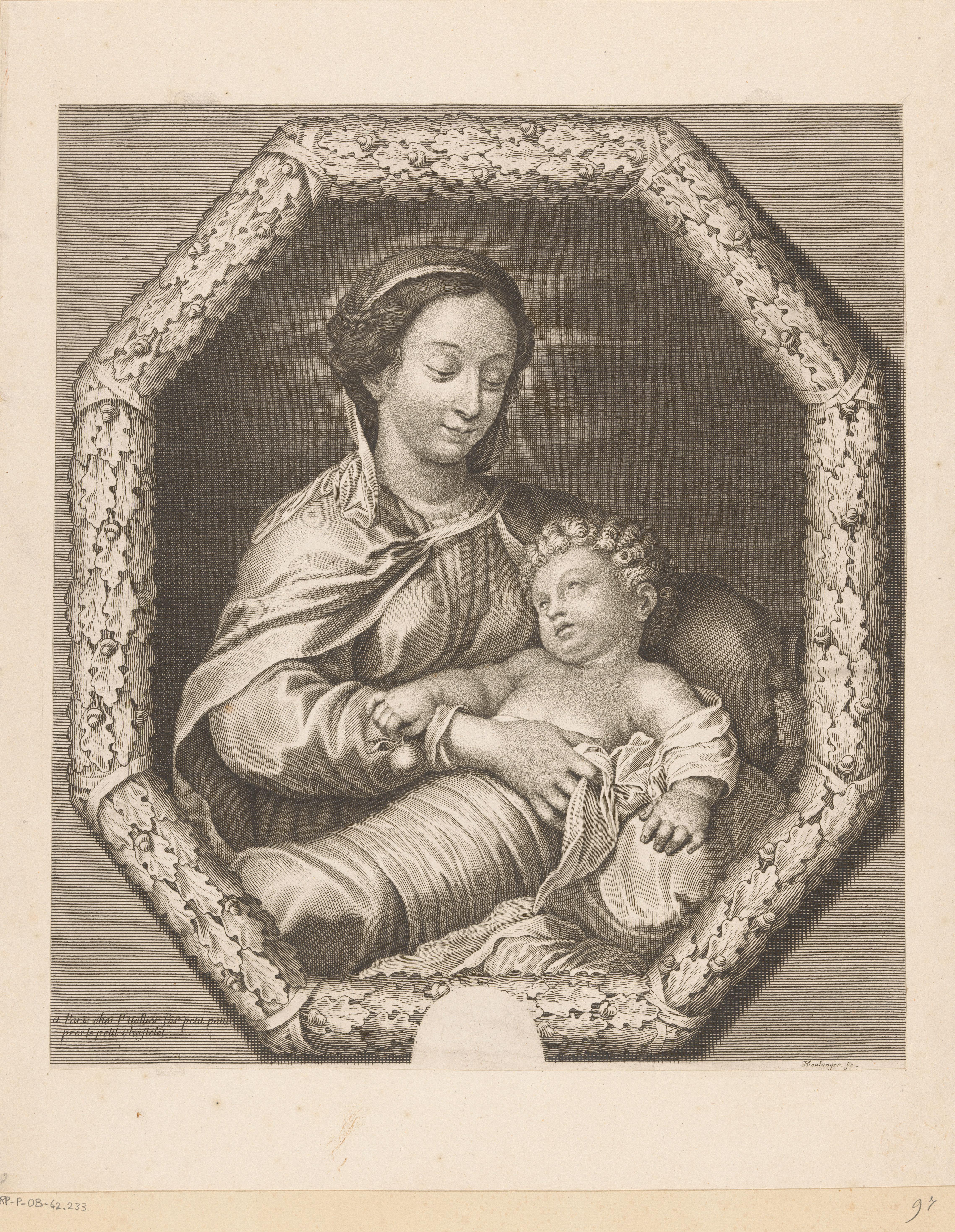Maria met Kind in een octogonale lijst van eikenbladeren