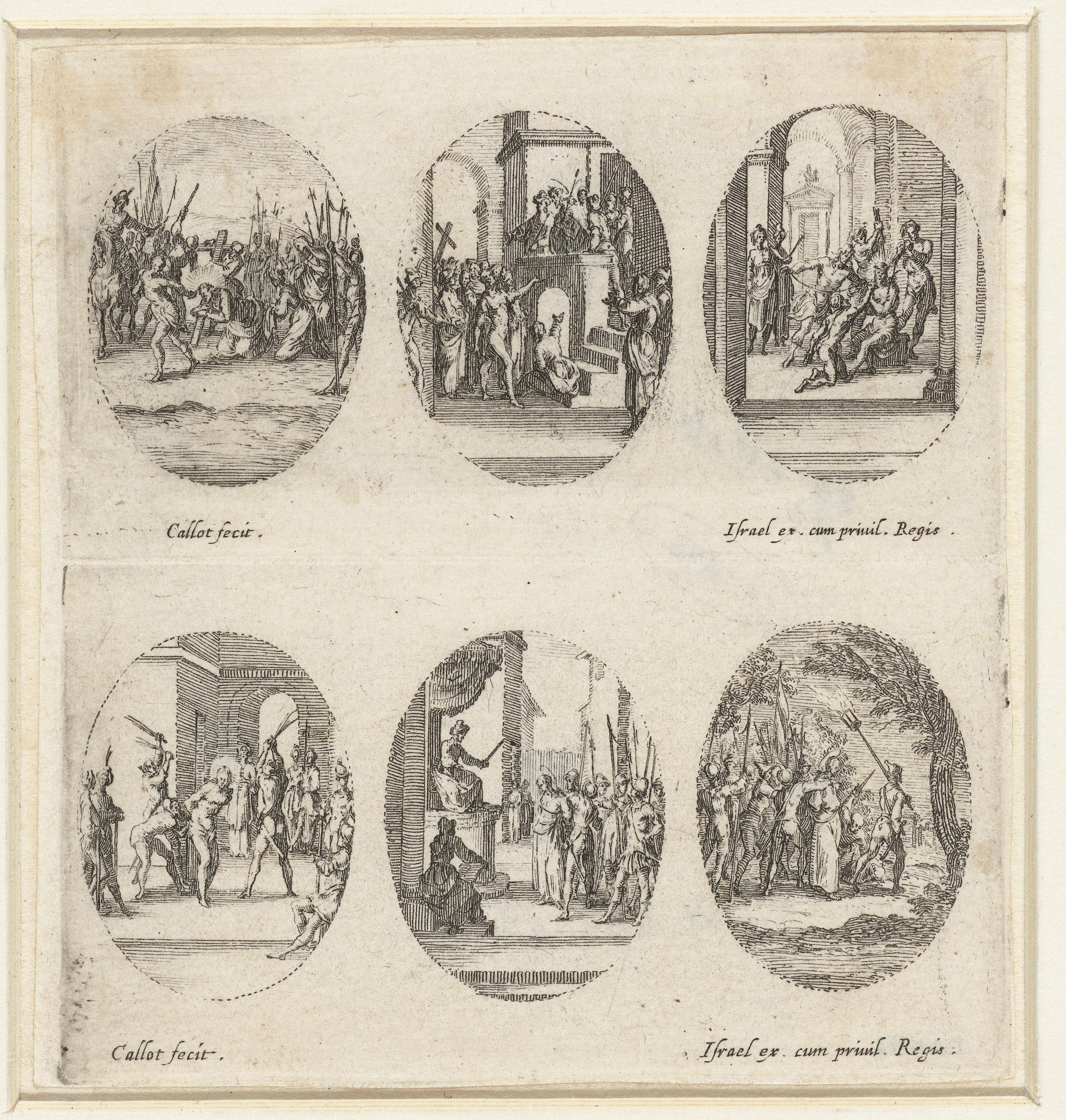 Zes Passiescènes: Kruisdraging, Christus aan het volk getoond (Ecce homo), Doornenkroning, Geseling, Christus voor Pilatus, Gevangenneming