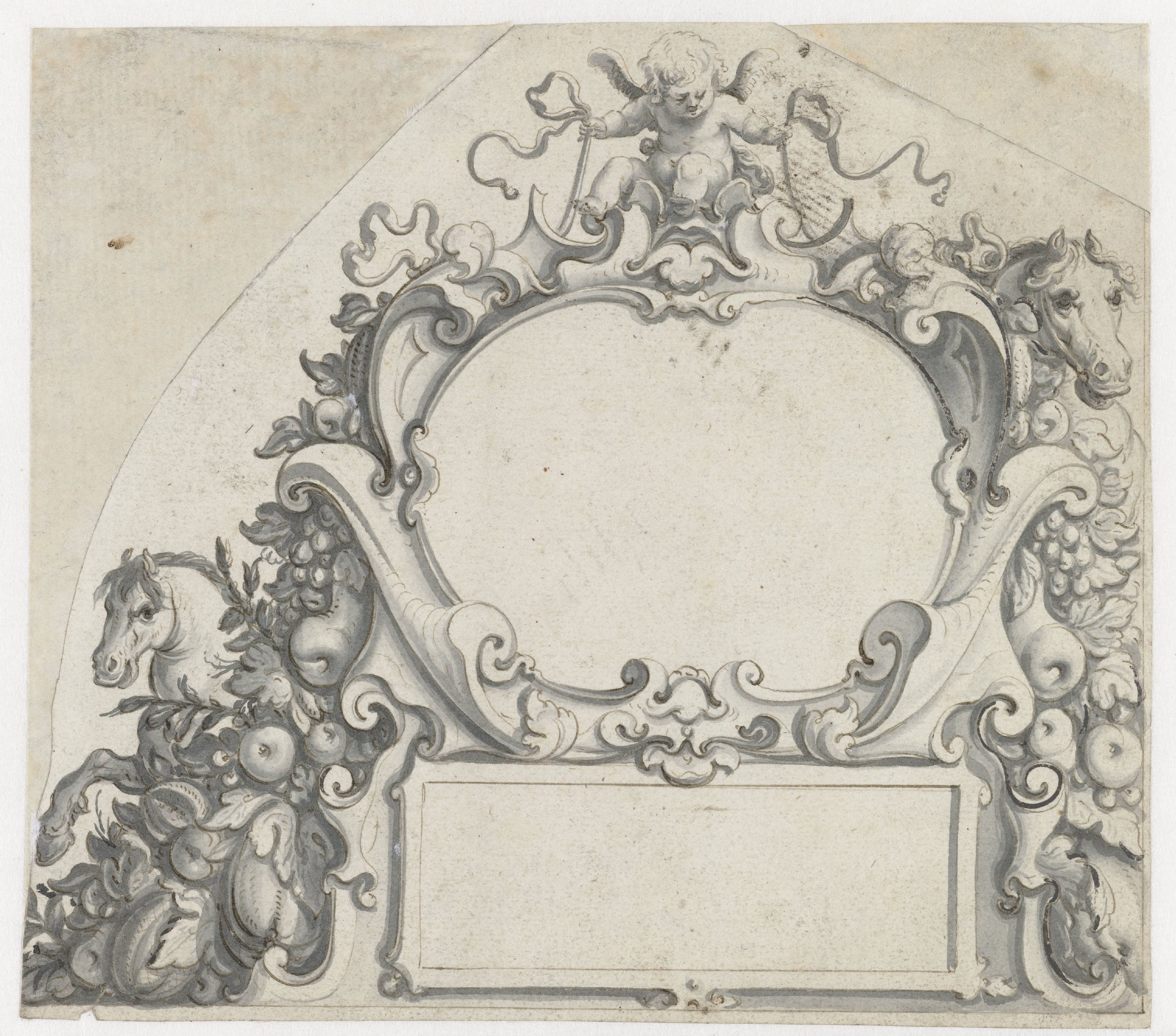 Twee cartouches met een putto bovenaan