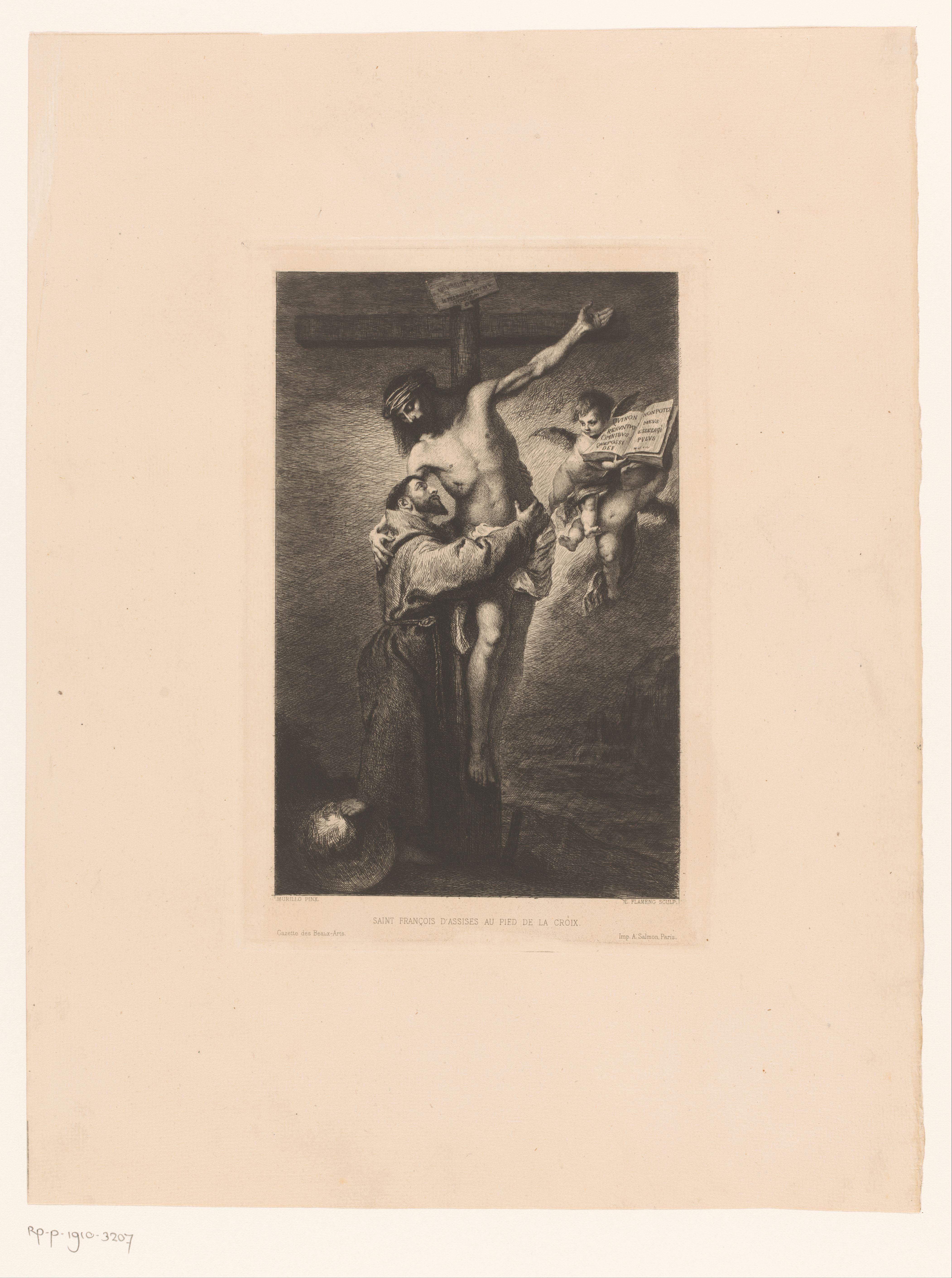 Franciscus van Assisi aan de voet van het kruis, helpt Christus naar beneden