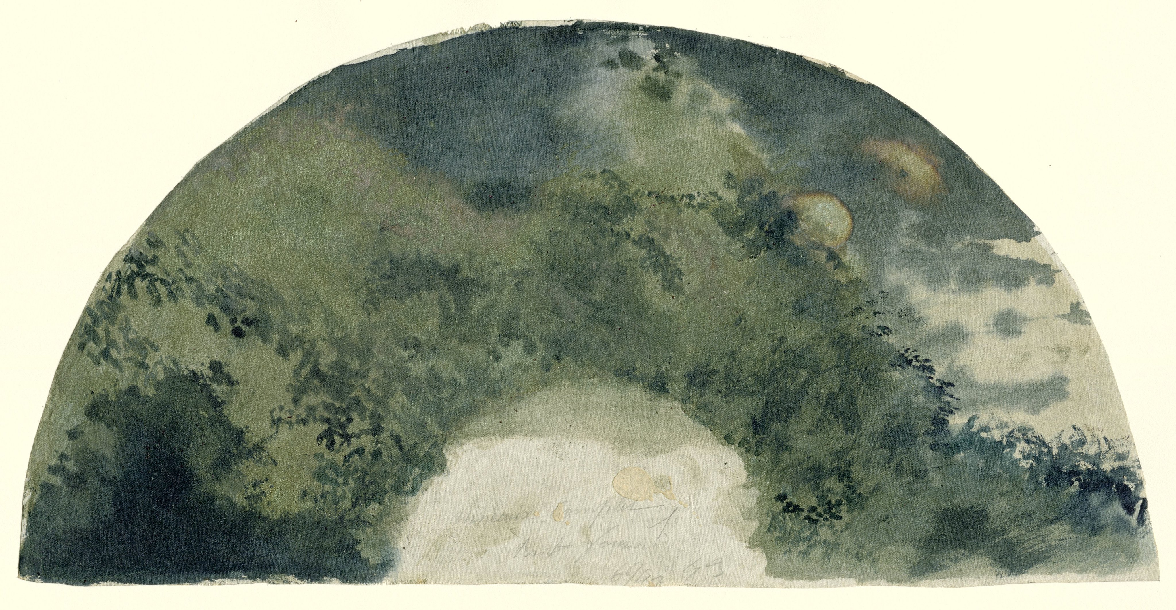 Waaierblad in Japanse trant beschilderd met een landschap bij opkomende maan