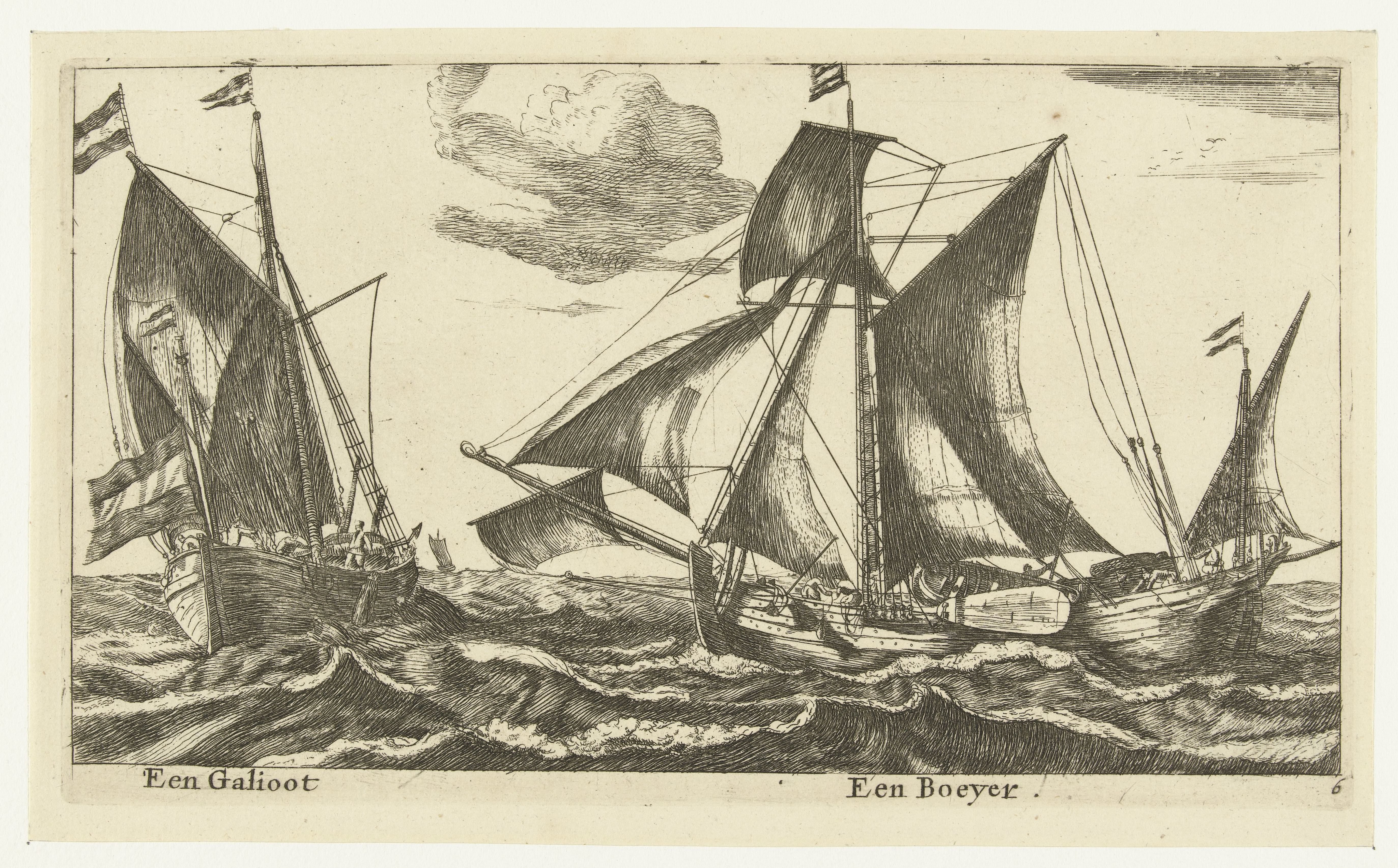Twee schepen: een galjoot en een boeier