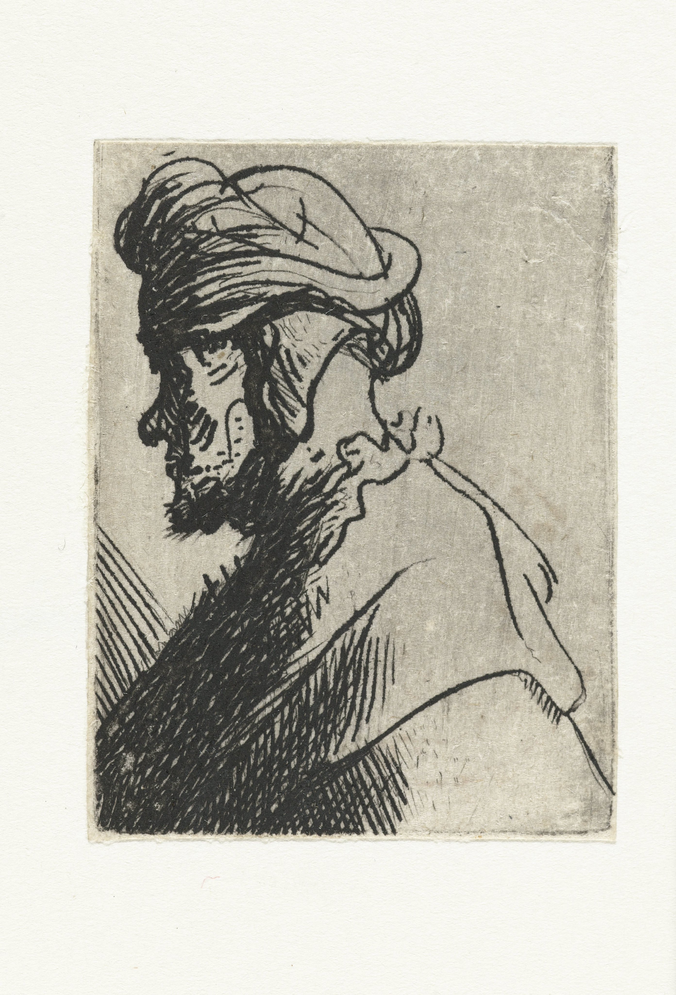 Man in cap bound around his chin