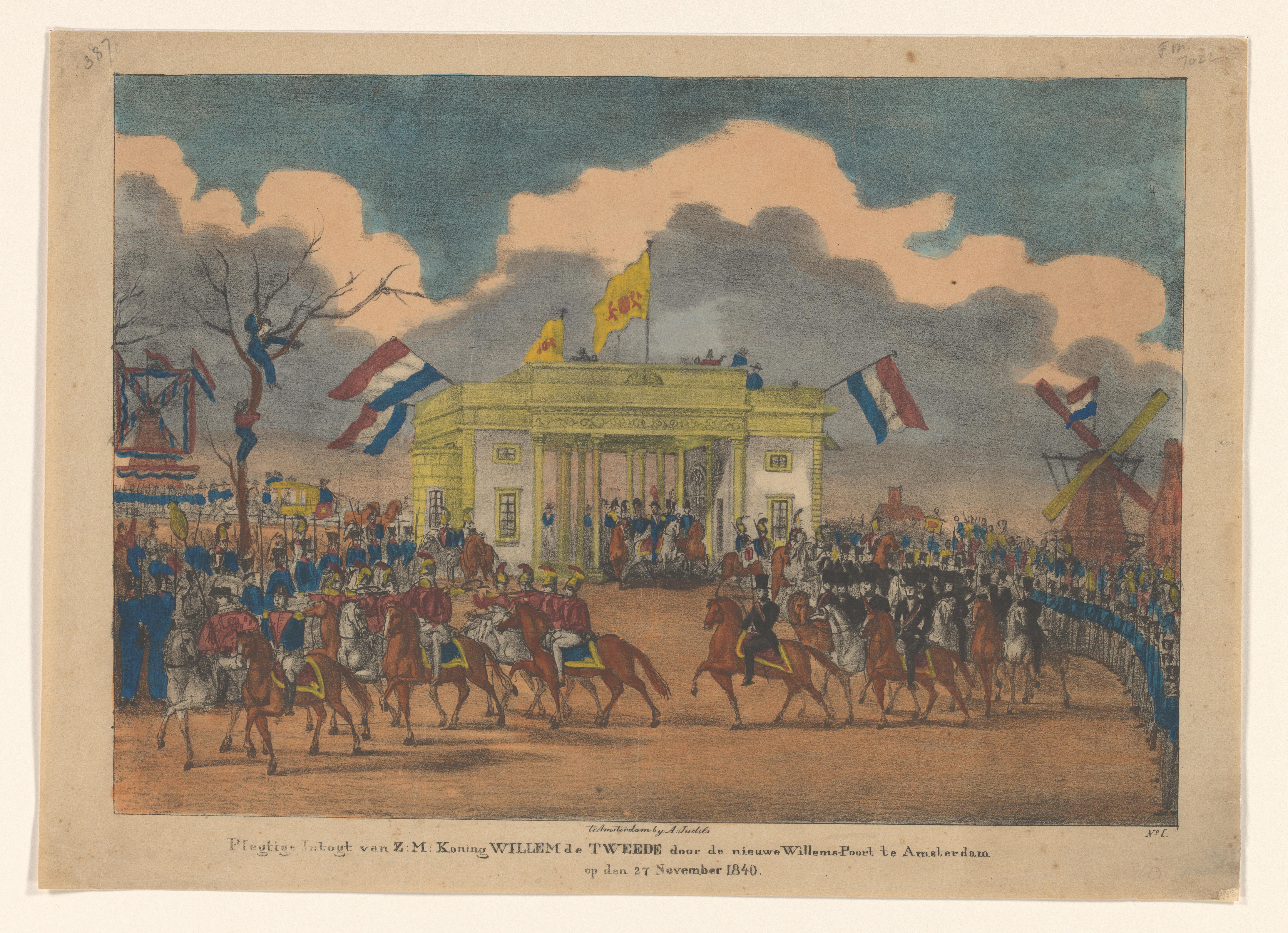 Intocht van Koning Willem II door de Willems Poort te Amsterdam op 17 november 1840