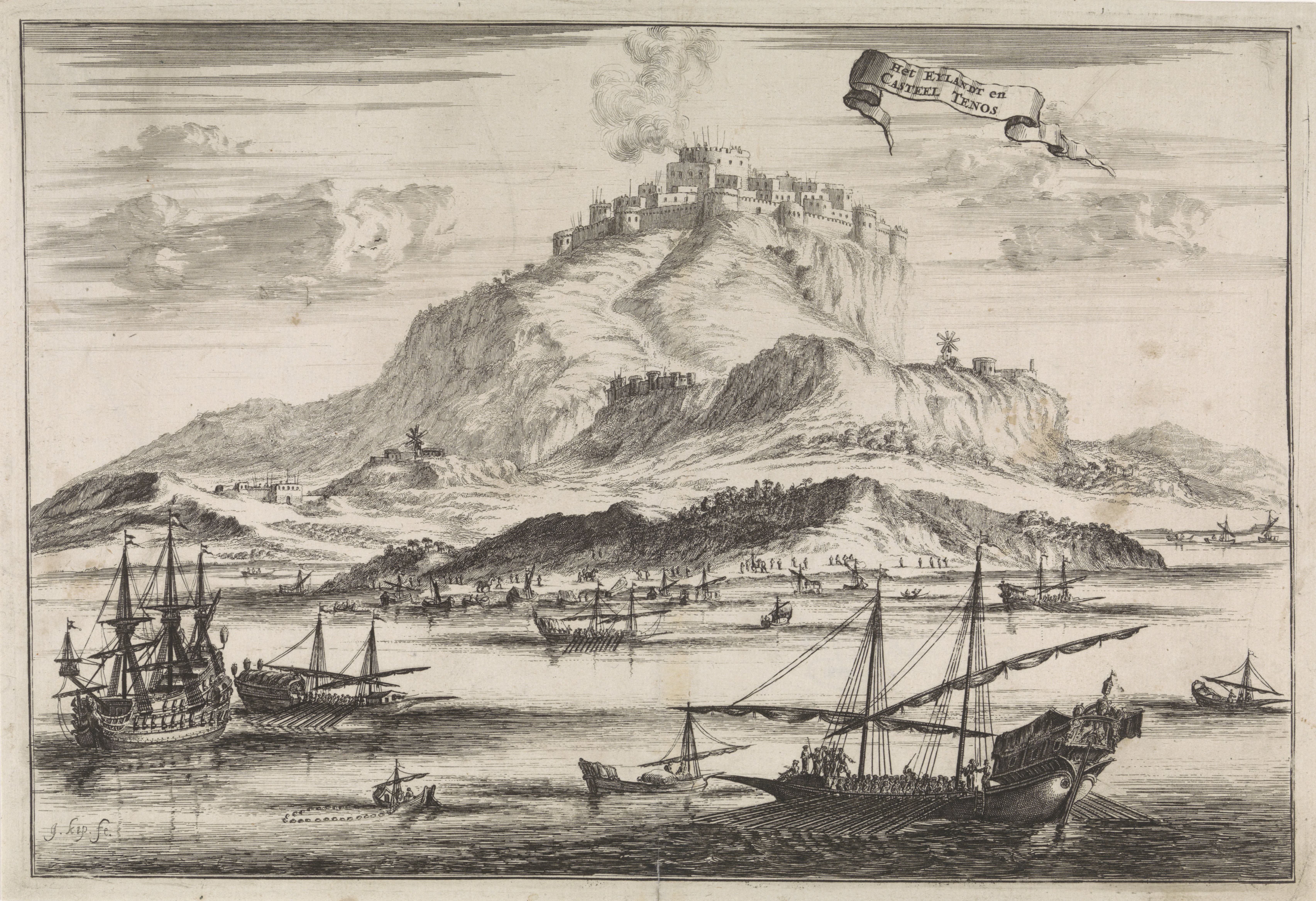 Gezicht op eiland en Kasteel Tenos