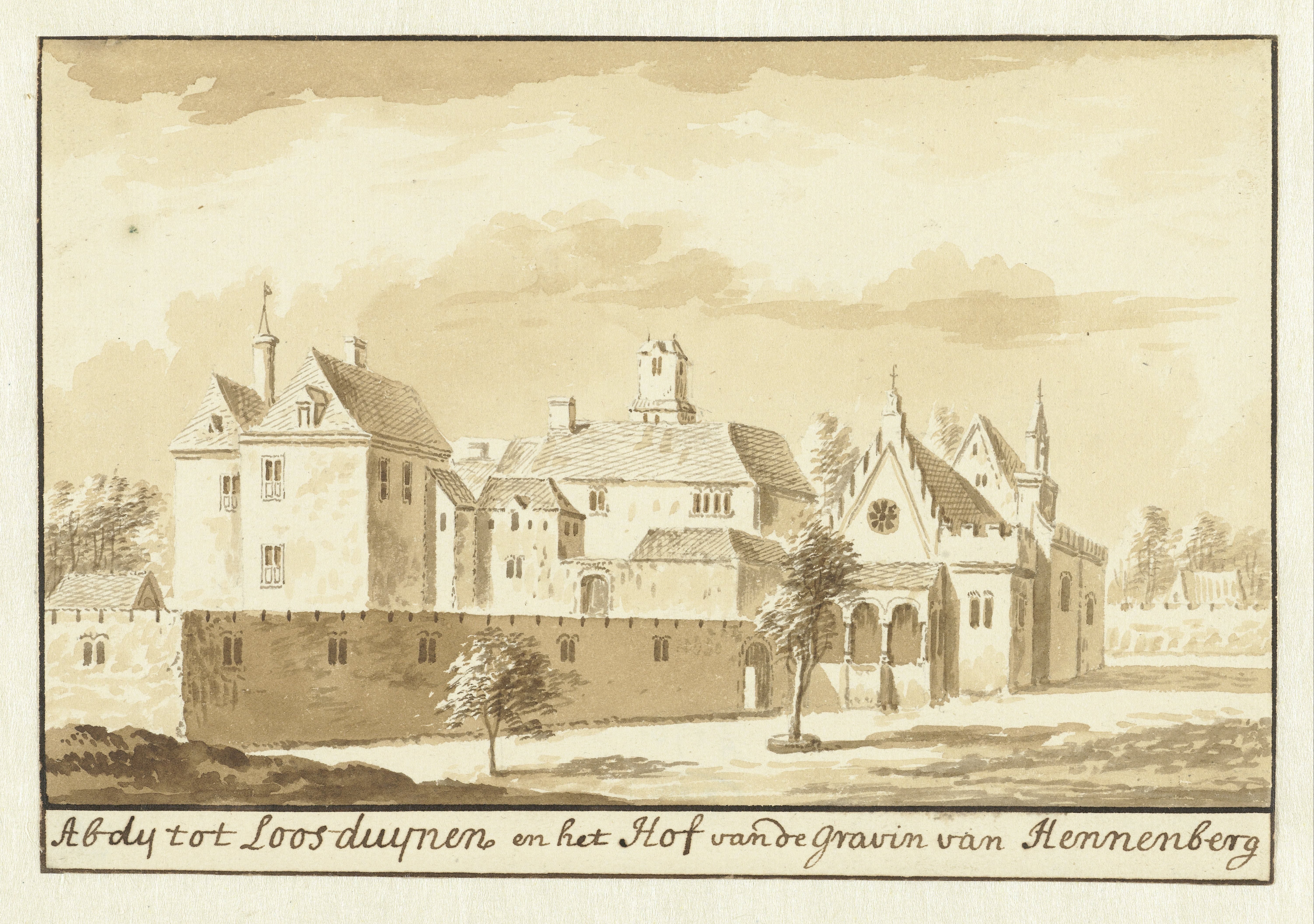 Gezicht op de abdij en het hof van Henneberg te Loosduinen