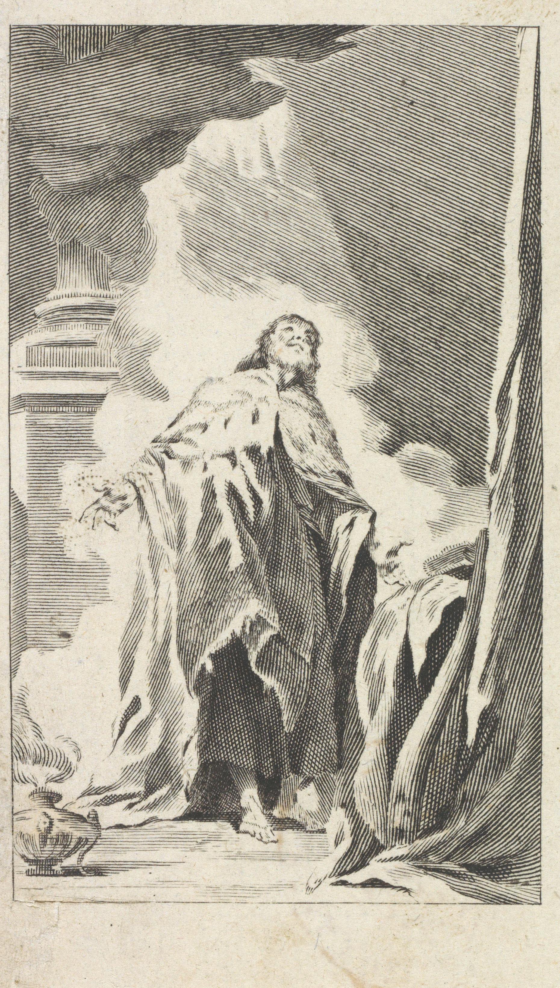 Man in wijde mantel met open armen