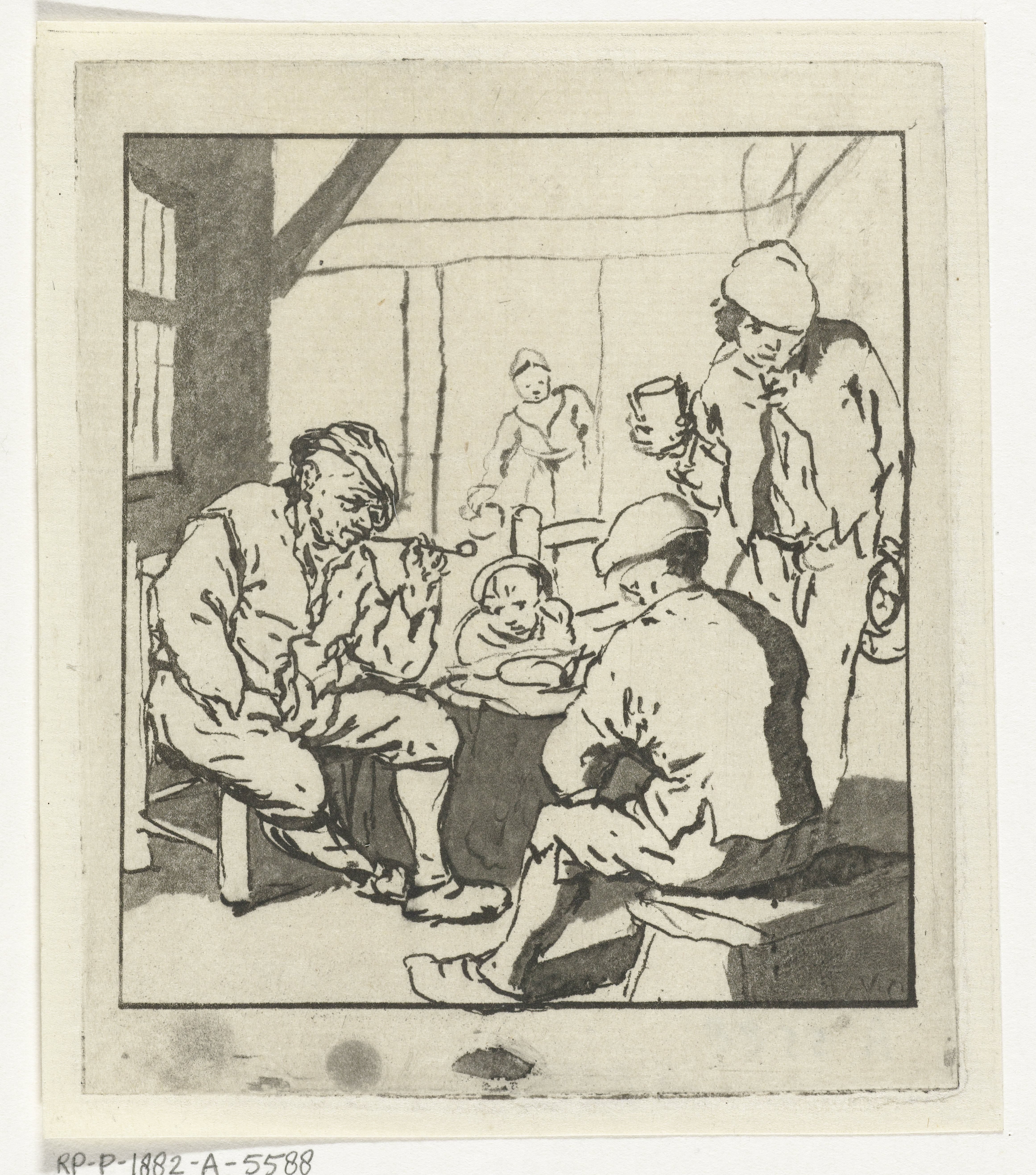 Interieur met boerenfamilie