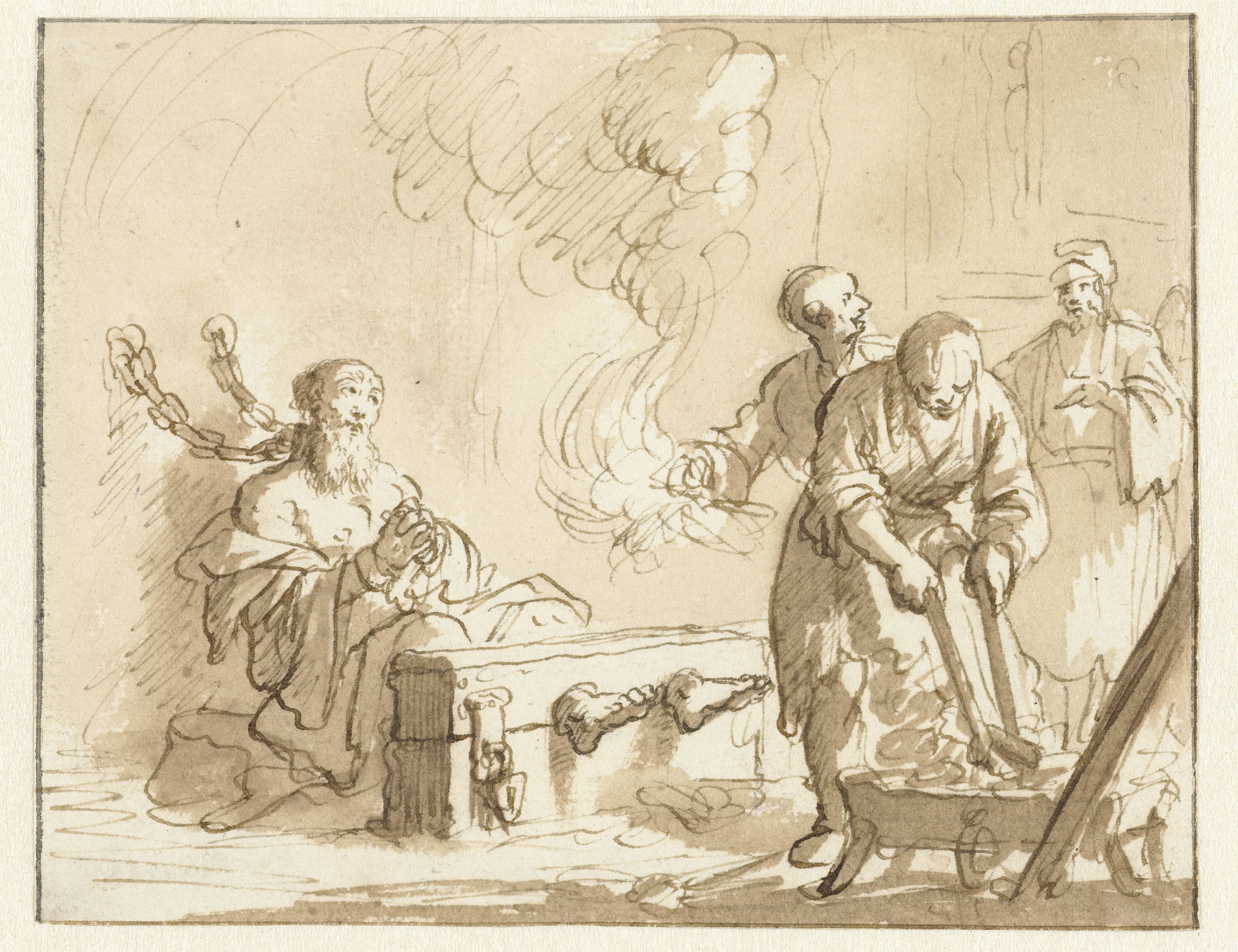 Origenes in de gevangenis met vuur gemarteld