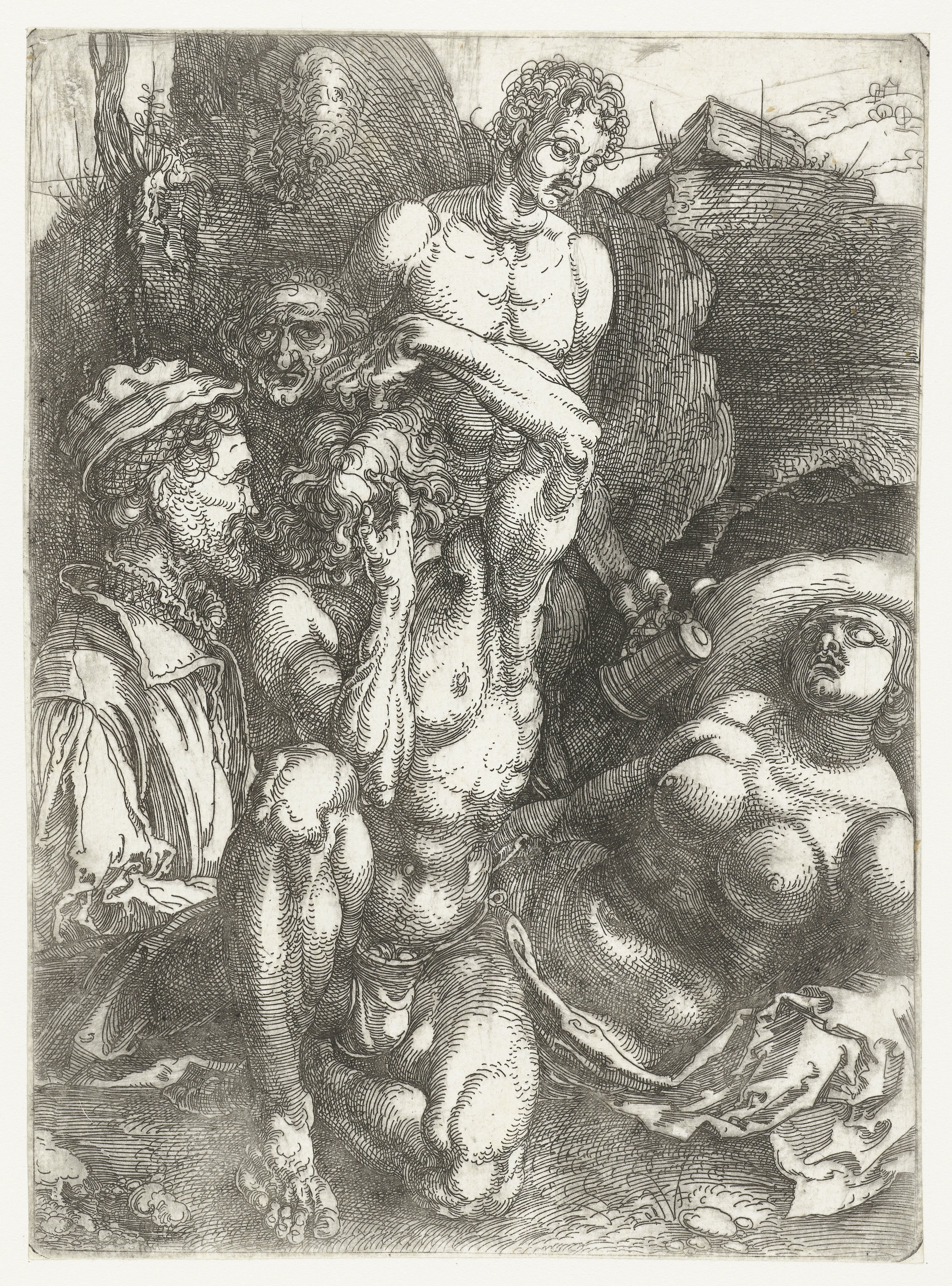 Studieblad met vijf figuren ('De wanhopige man')
