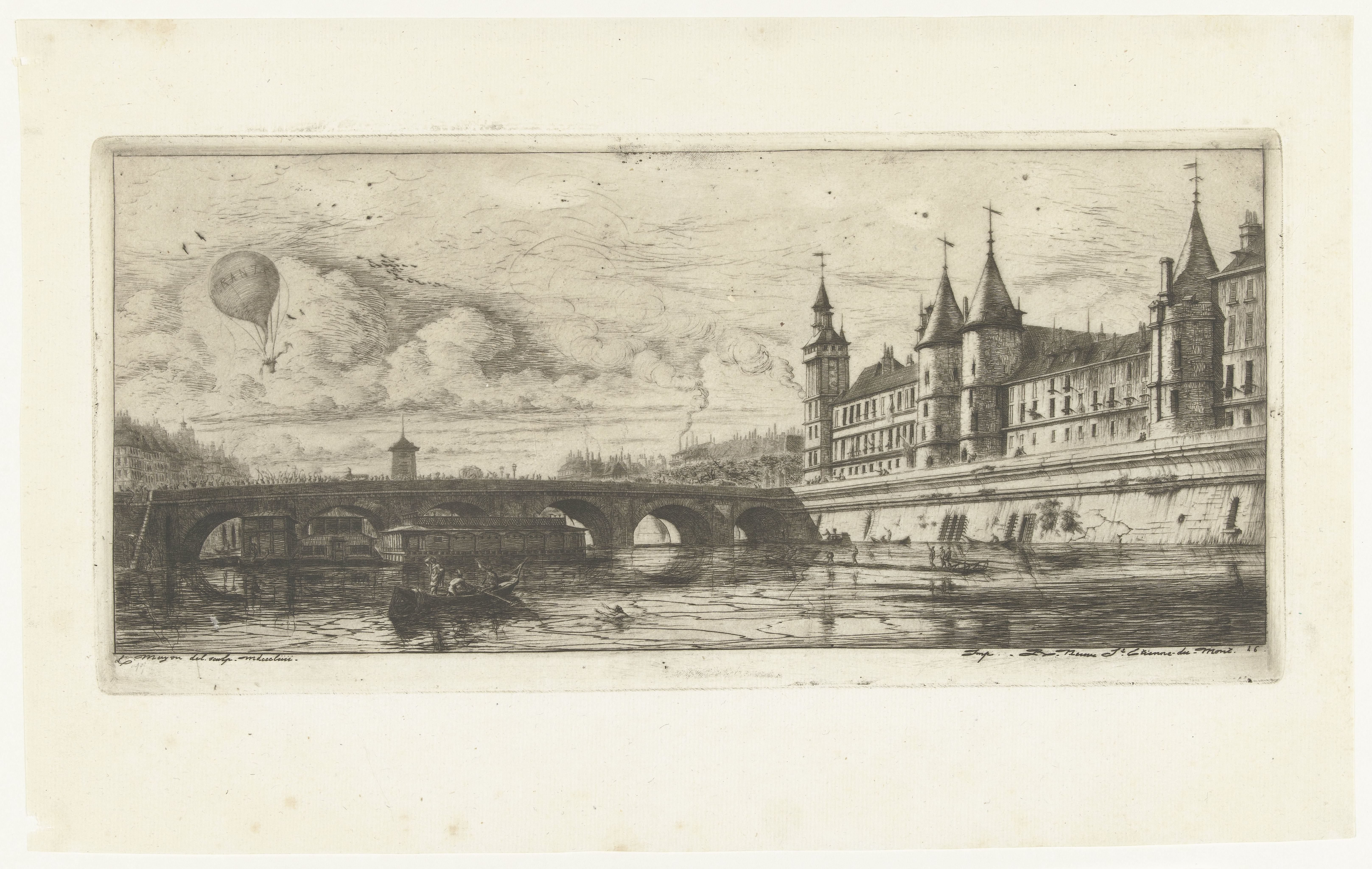 Stadsgezicht met Seine en Pont-au-Change in Parijs